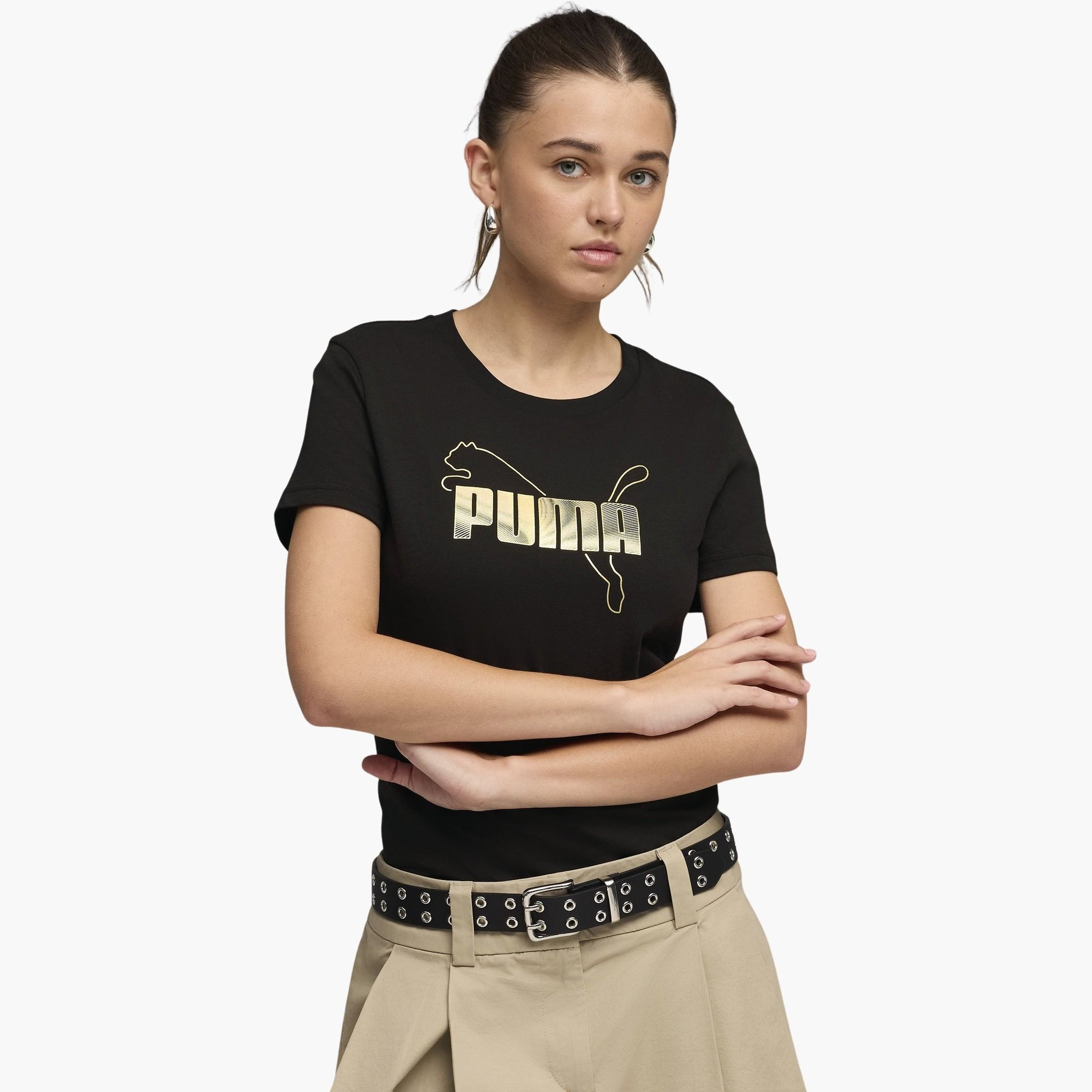 Puma Women ESS LOGO LAB Metallic Short Sleeves Tee-women-clothing-tshirts-image-1