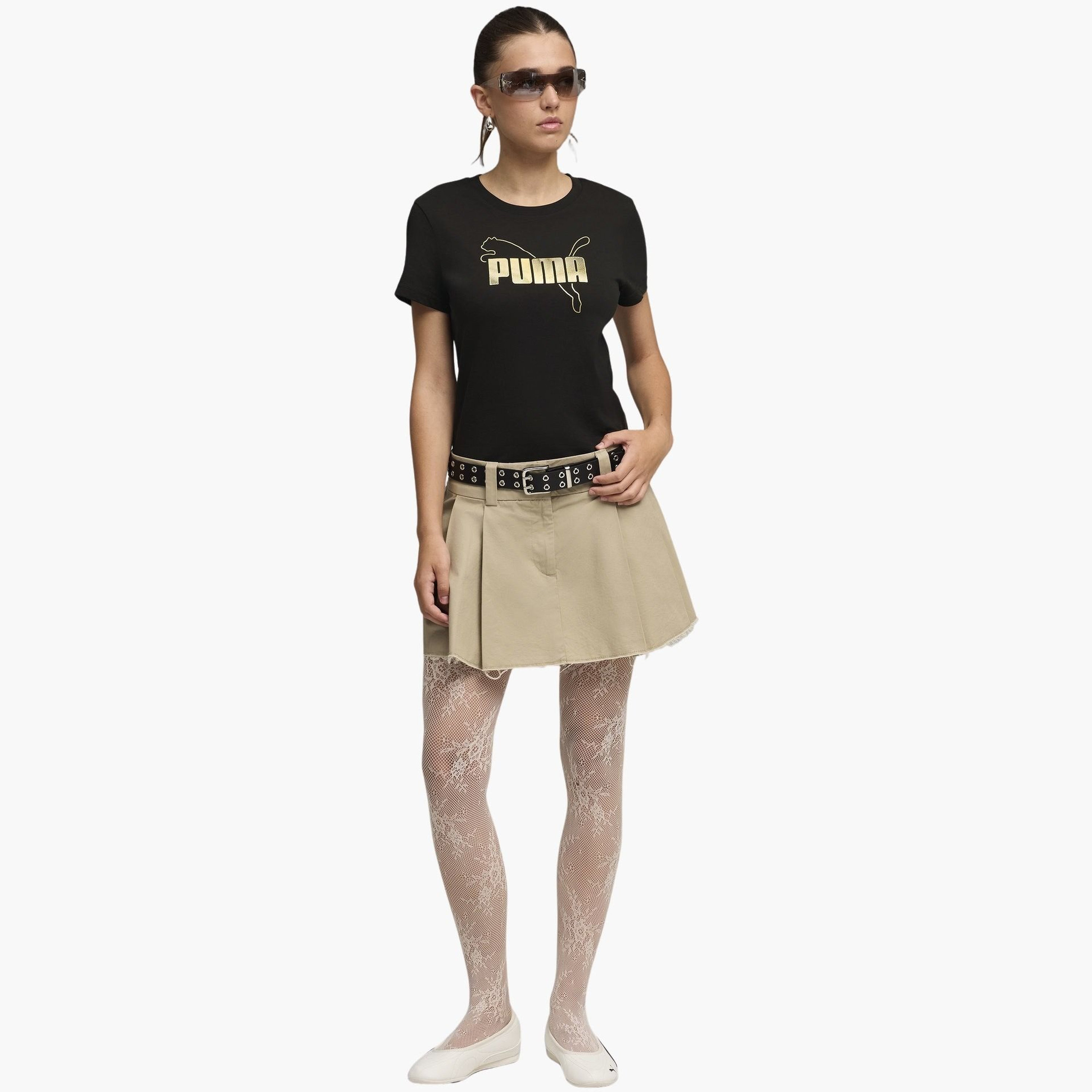 بوما - تيشيرت نسائي يومي بأكمام قصيرة معدنية وشعار-women-clothing-tshirts-image-2