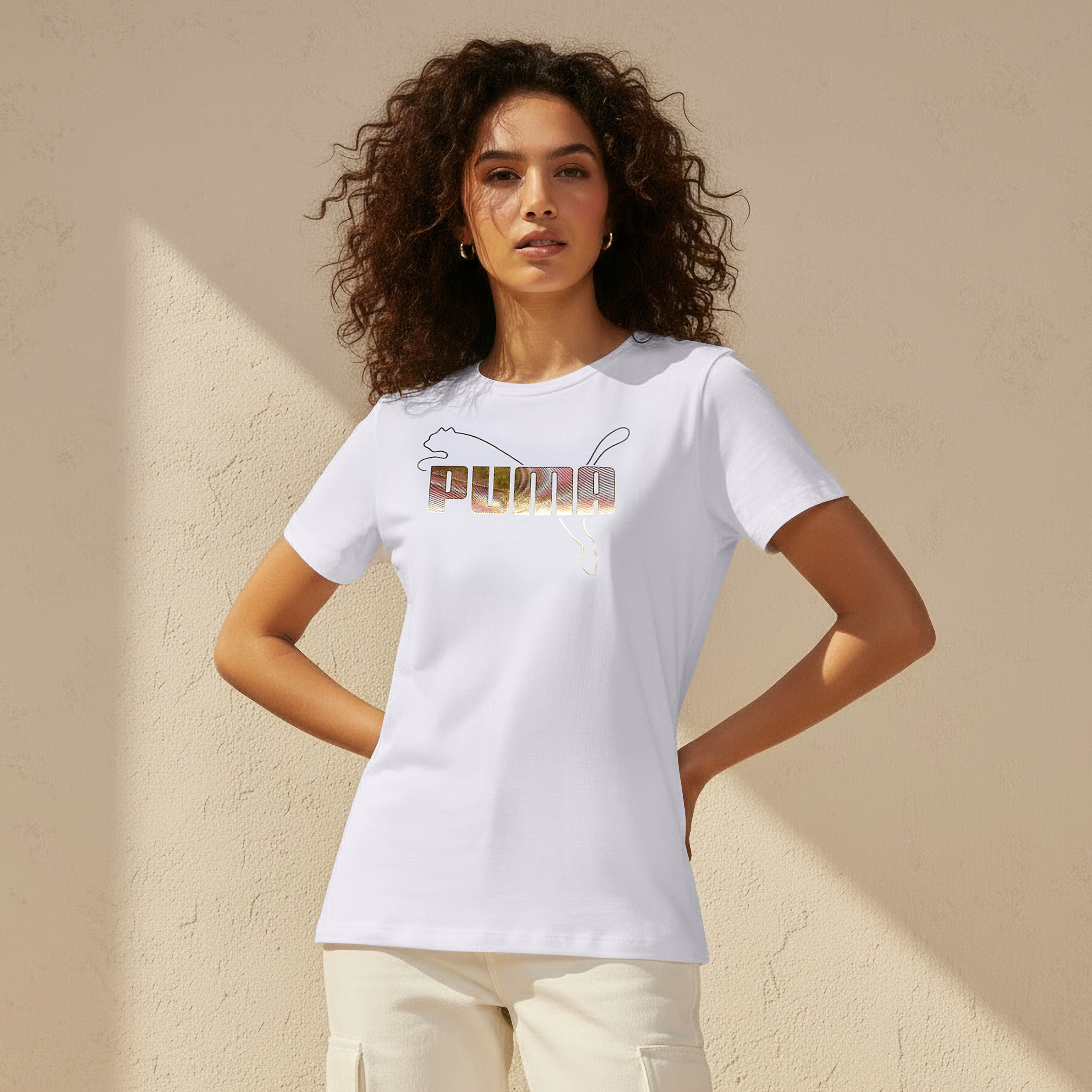 بوما - تيشيرت نسائي يومي بأكمام قصيرة معدنية وشعار-women-clothing-tshirts-image-6