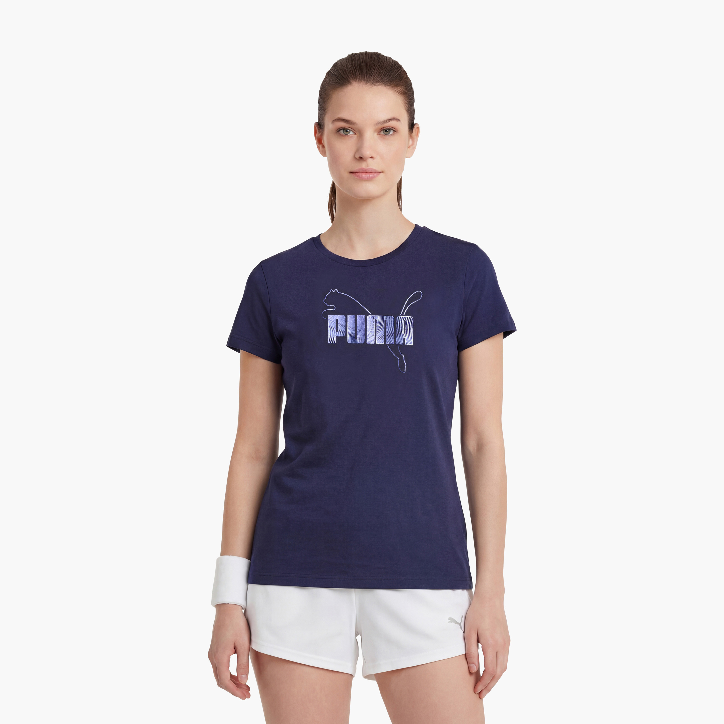 بوما - تيشيرت نسائي يومي بأكمام قصيرة معدنية وشعار-women-clothing-tshirts-image-10