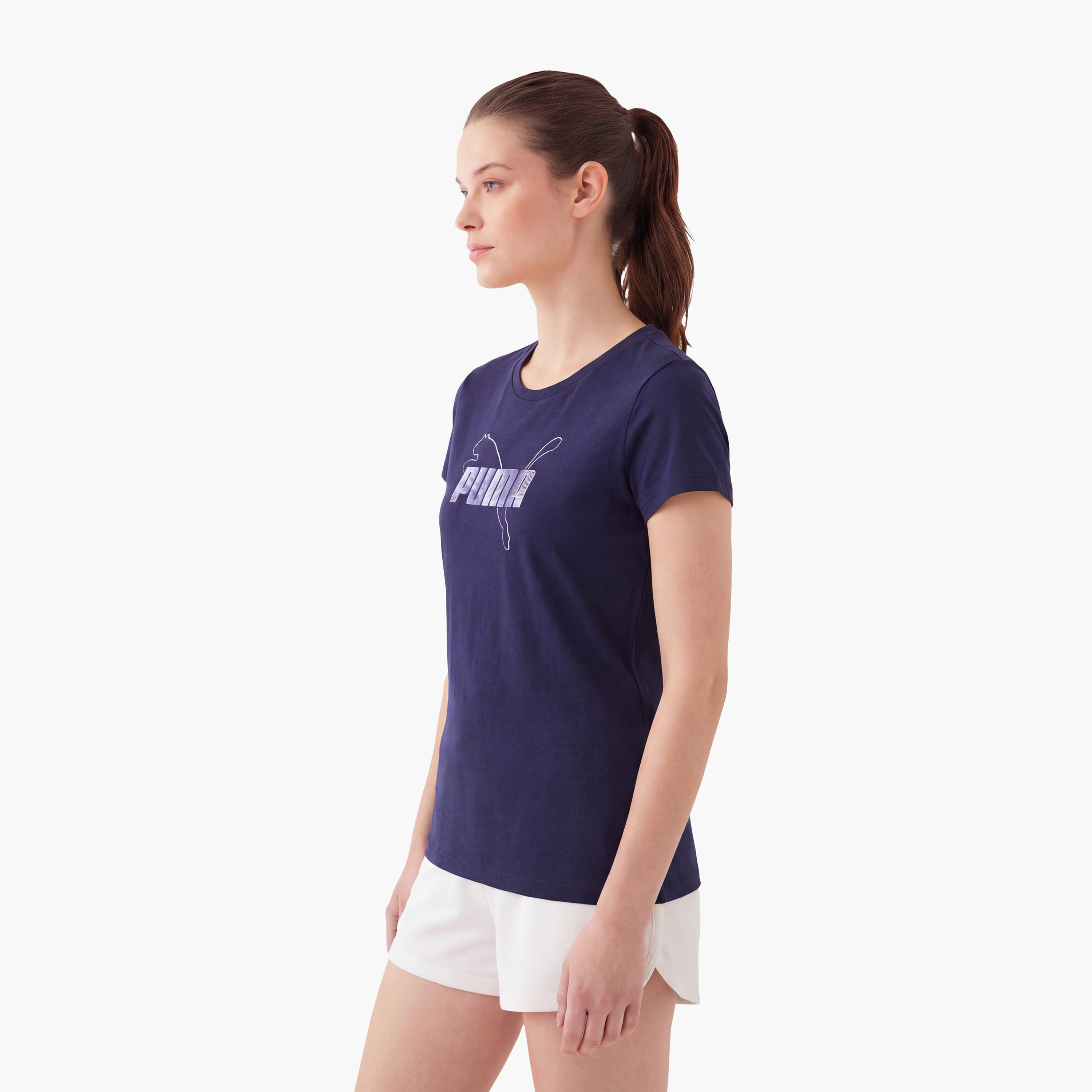 بوما - تيشيرت نسائي يومي بأكمام قصيرة معدنية وشعار-women-clothing-tshirts-image-12
