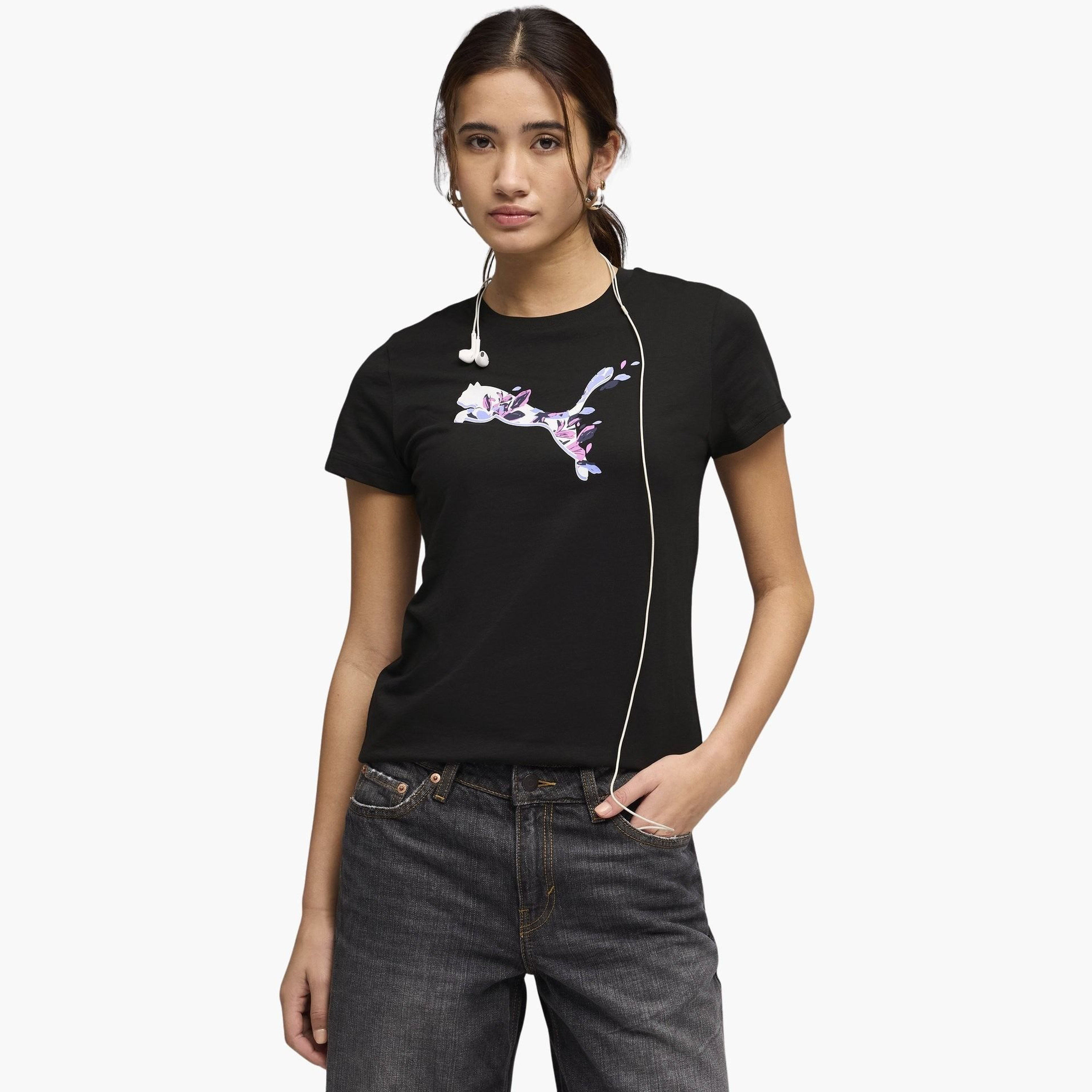 بوما - تيشيرت نسائي بأكمام قصيرة رسومات قطط مزهرة غرافيكية-women-clothing-tshirts-image-5