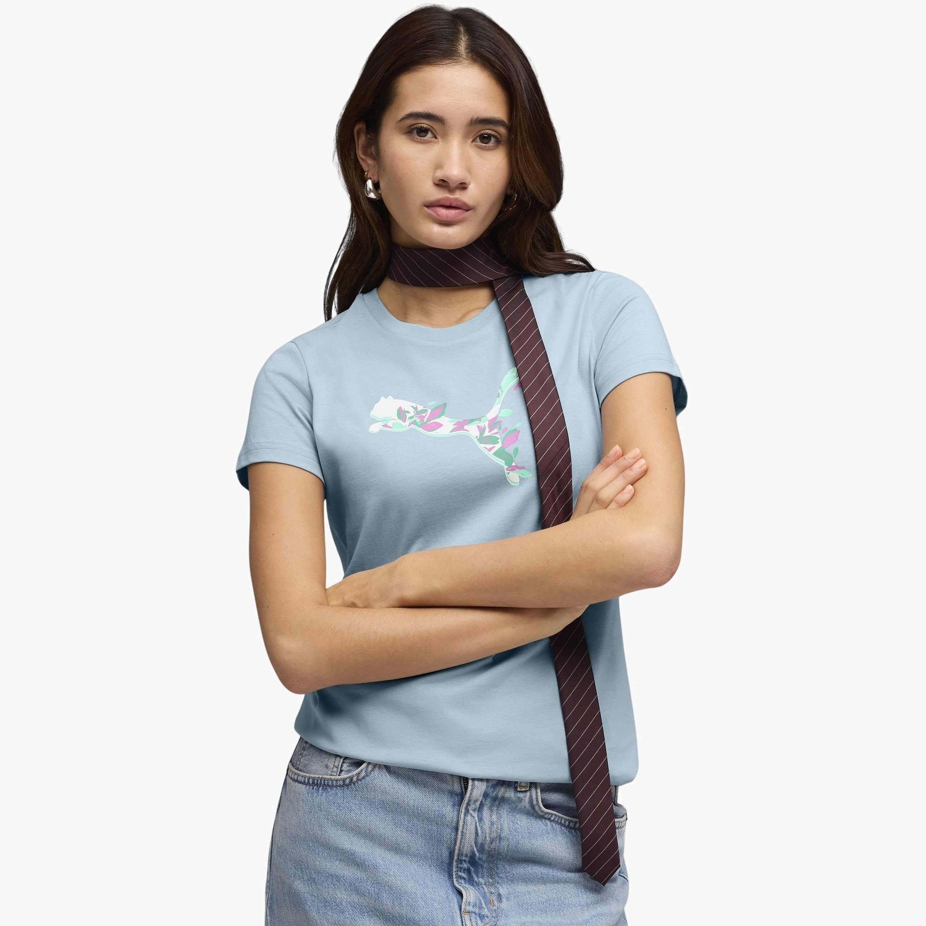 بوما - تيشيرت نسائي بأكمام قصيرة رسومات قطط مزهرة غرافيكية-women-clothing-tshirts-image-16