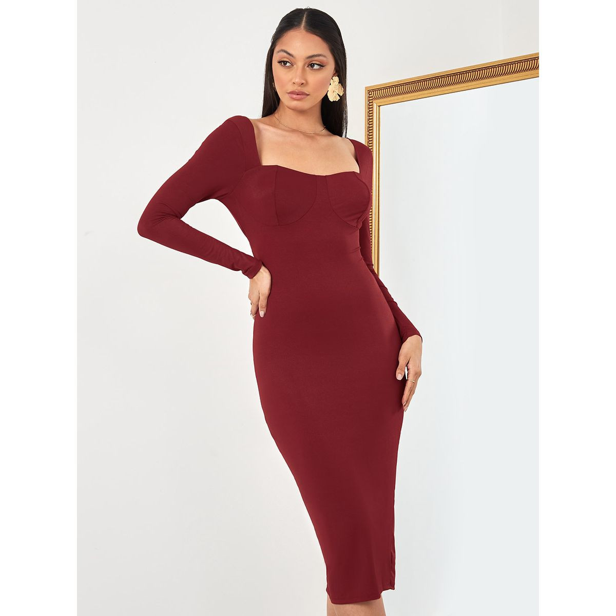 فستان ميدي باكمام طويلة من ستايلي-women-clothing-dresses-image-1