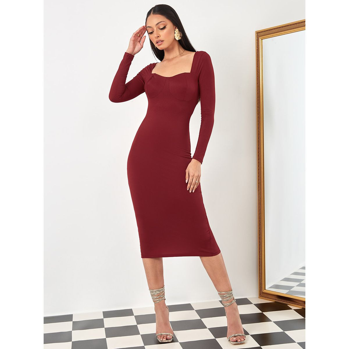 فستان ميدي باكمام طويلة من ستايلي-women-clothing-dresses-image-2