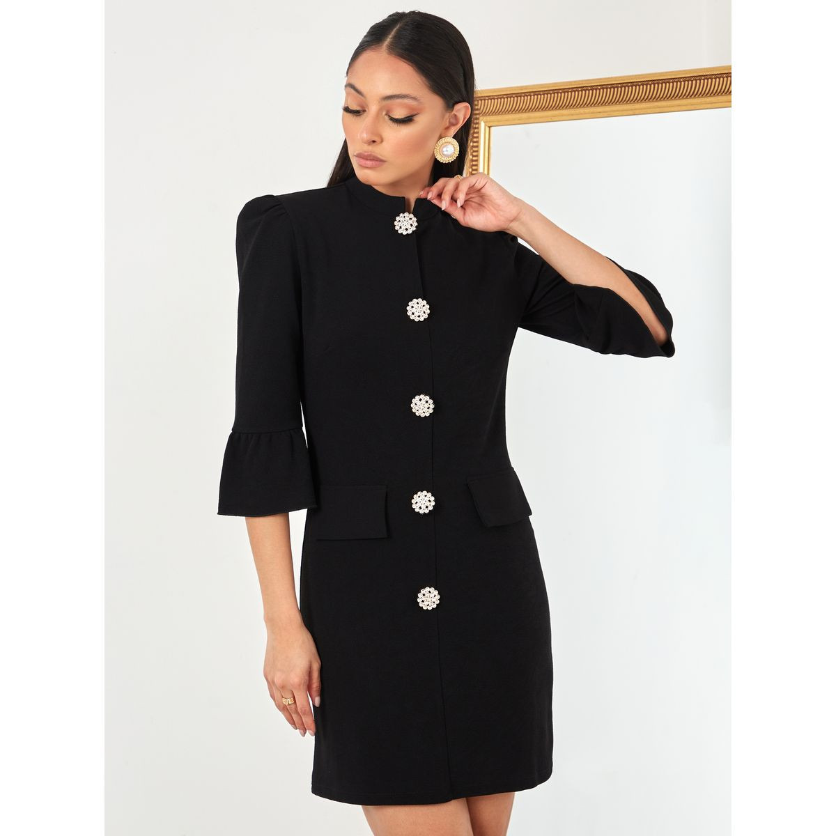 فستان قصير بياقة عالية-women-clothing-dresses-image-1
