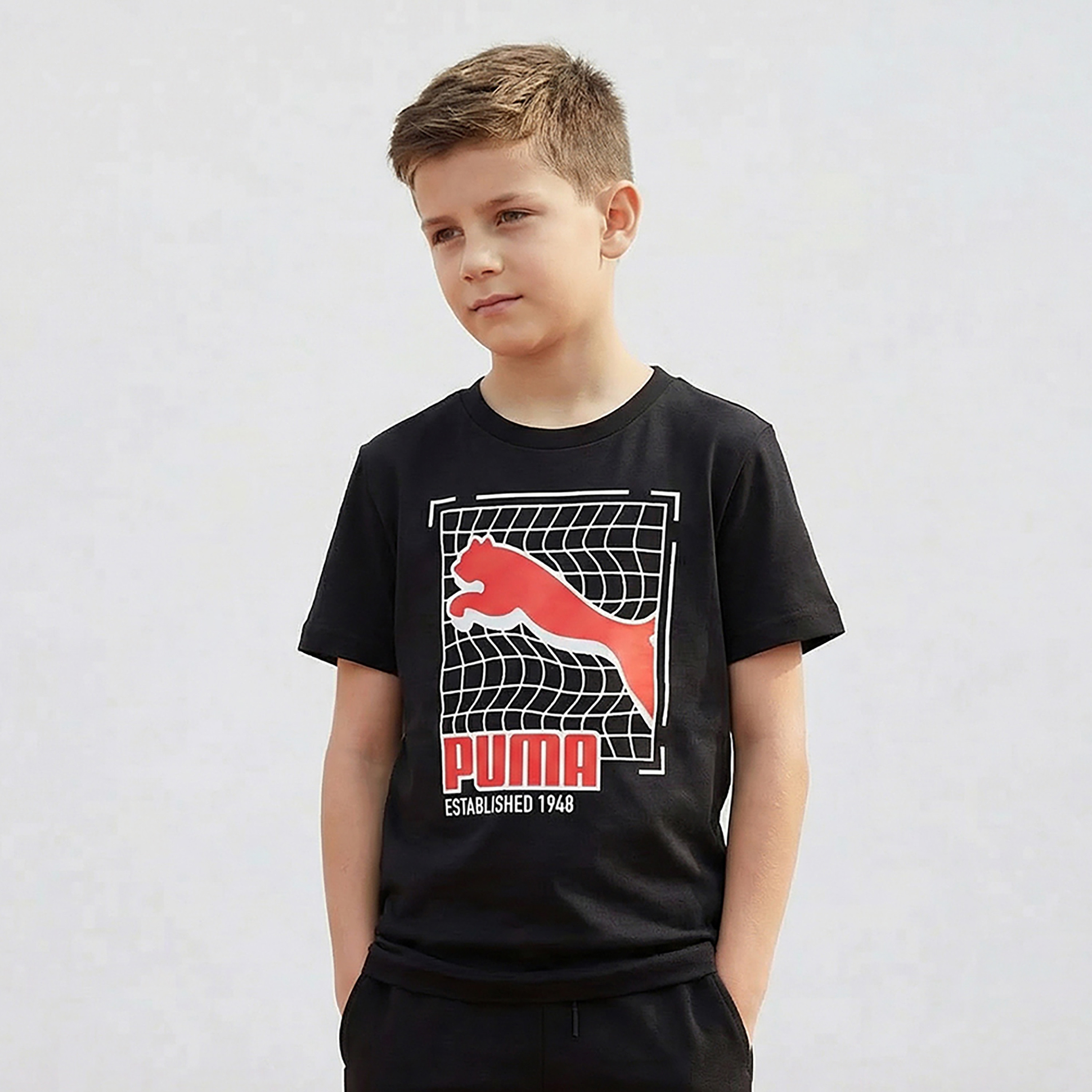PUMA Crew Neck Short Sleeve T-shirt with Logo Print-boys-clothing-sportswear-tops-image-1