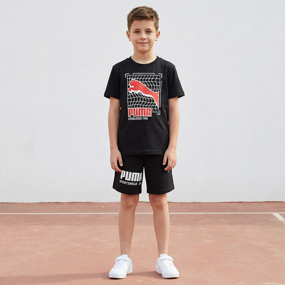 PUMA Crew Neck Short Sleeve T-shirt with Logo Print-boys-clothing-sportswear-tops-image-2
