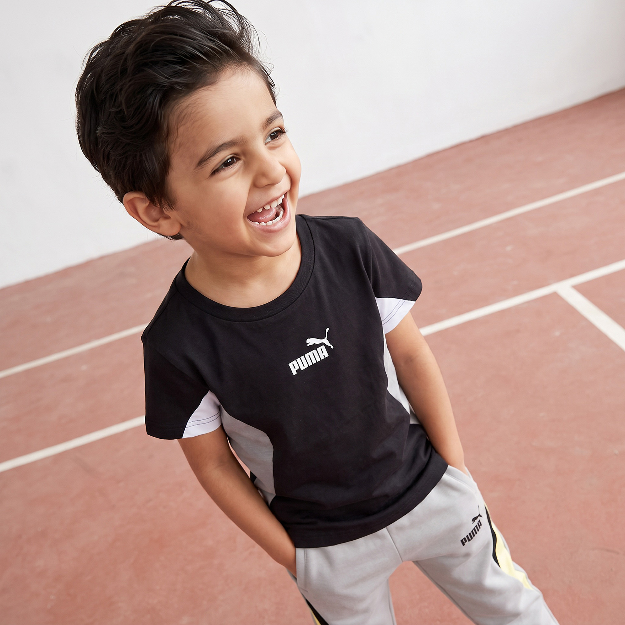 تيشيرت بياقة مستديرة وأكمام قصيرة بألواح وقوالب ملونة من بوما-boys-clothing-tshirtsandpolos-image-1