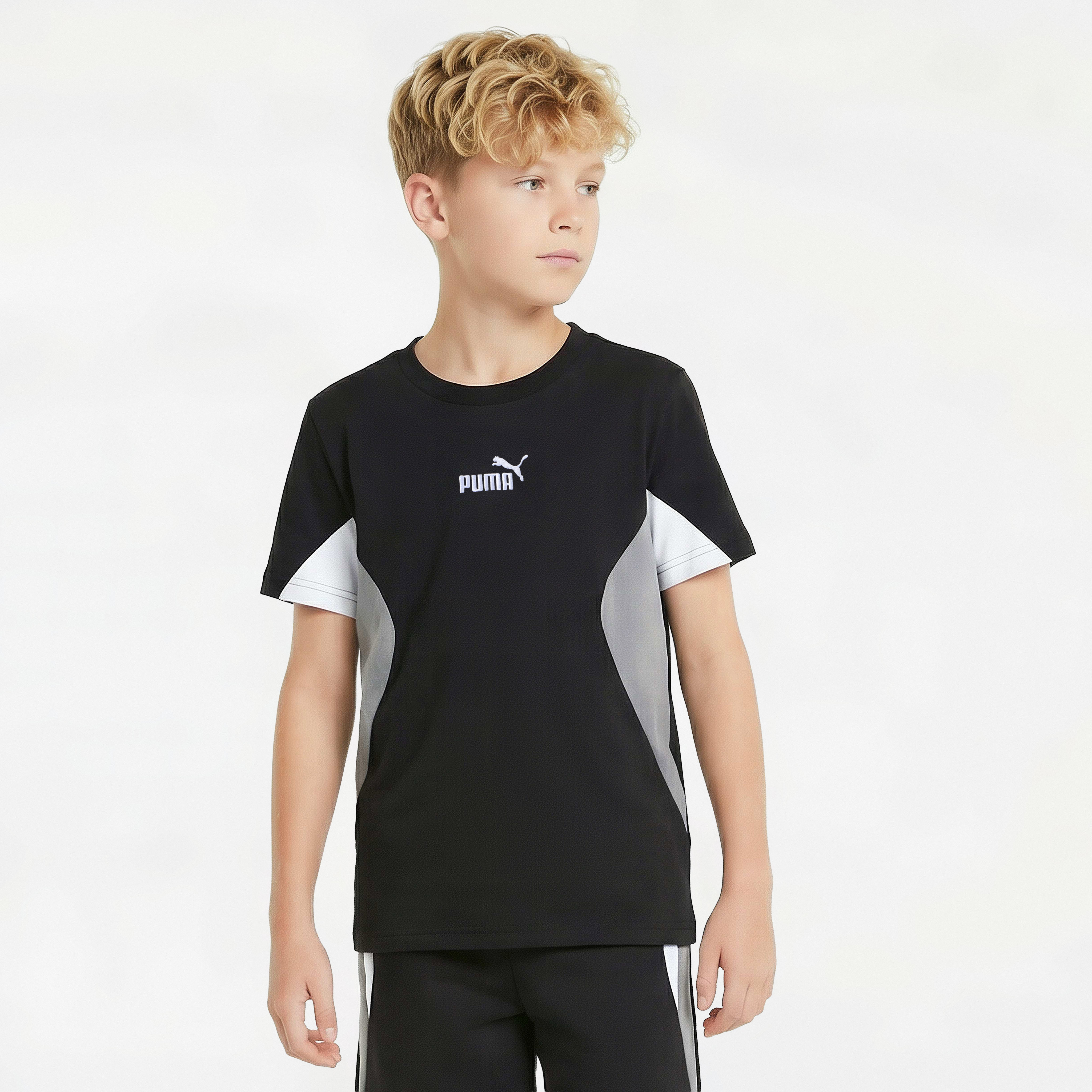 PUMA Crew Neck Short Sleeves T-shirt with Colourblock Panel-boys-clothing-sportswear-tops-image-1