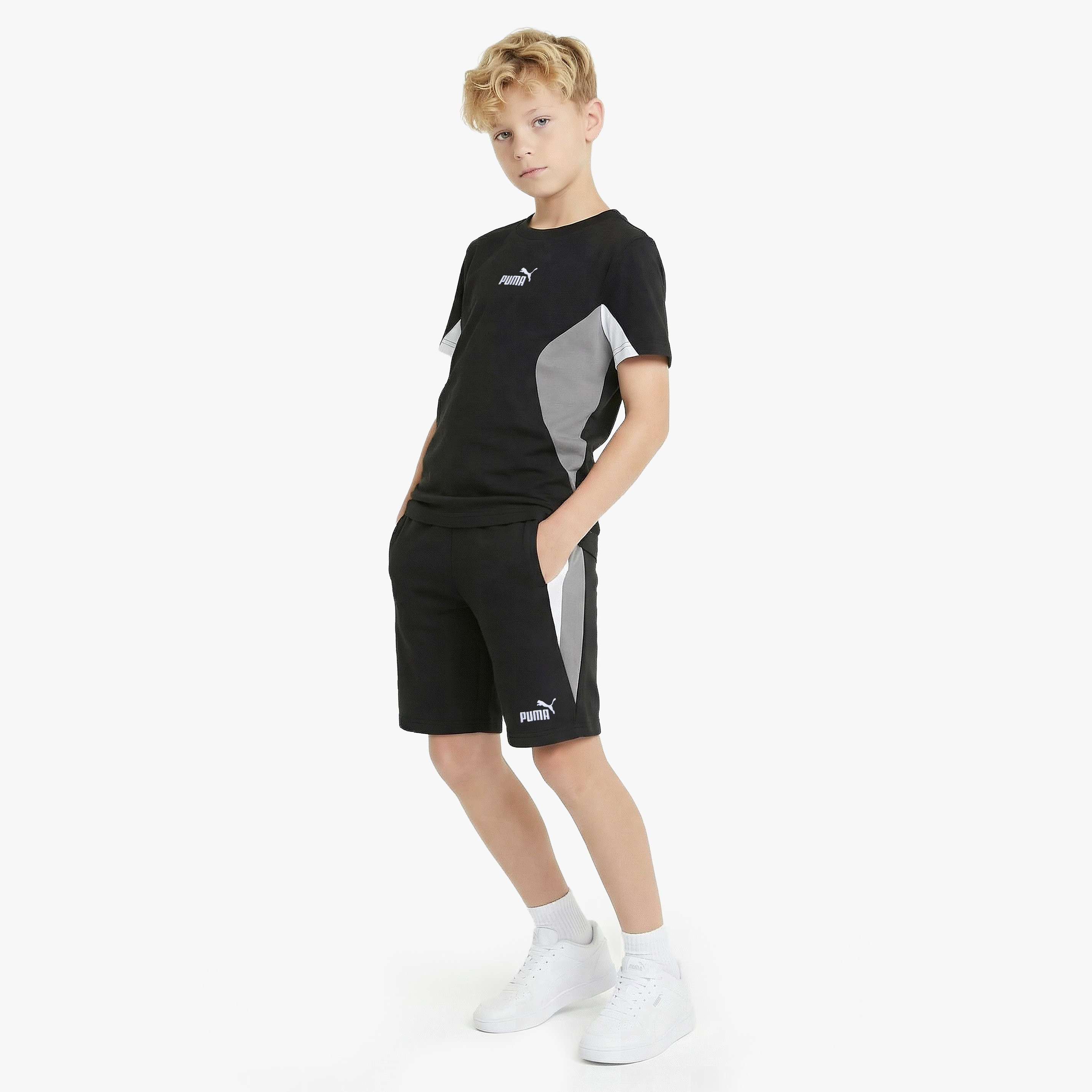 PUMA Crew Neck Short Sleeves T-shirt with Colourblock Panel-boys-clothing-sportswear-tops-image-5