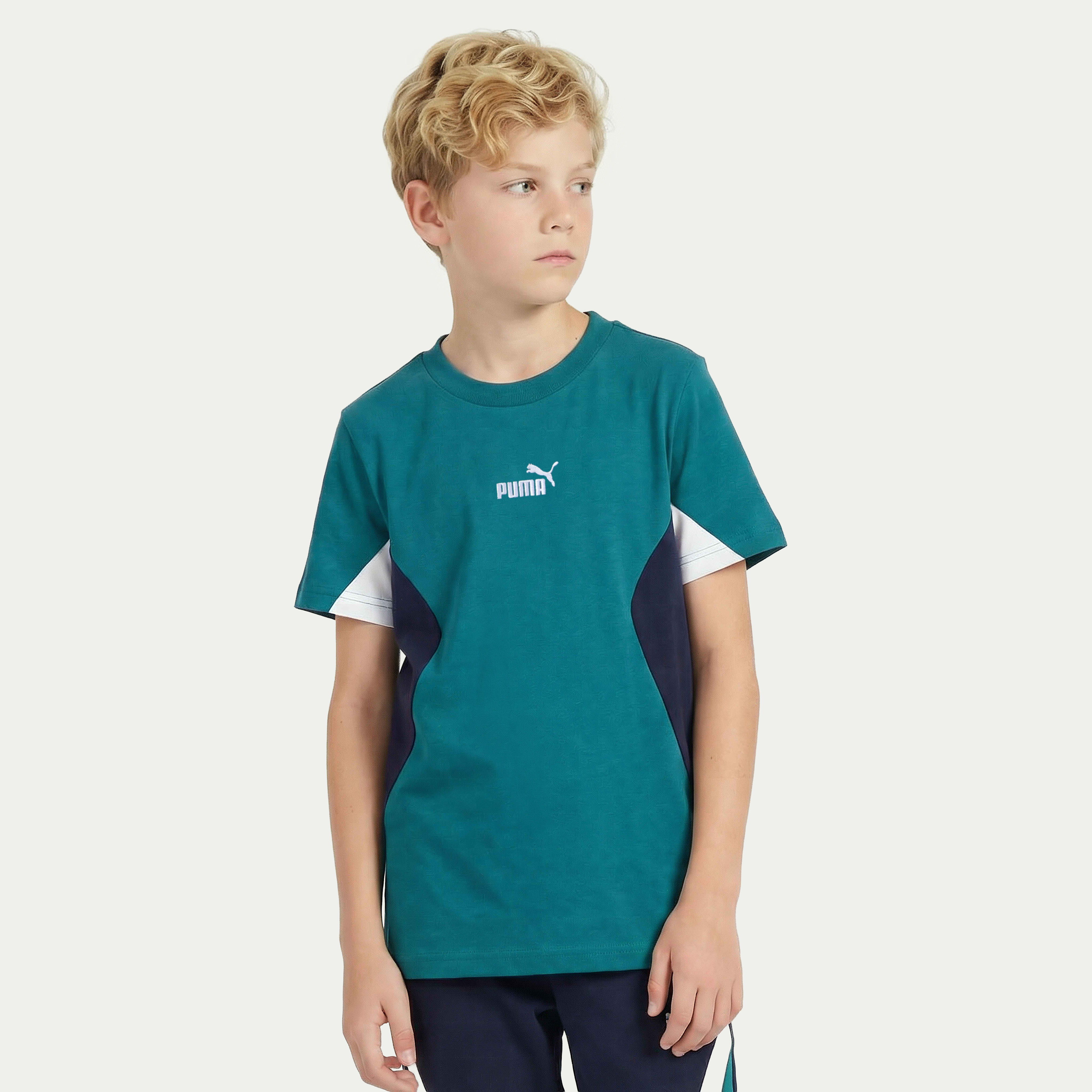 PUMA Crew Neck Short Sleeves T-shirt with Colourblock Panel-boys-clothing-sportswear-tops-image-1