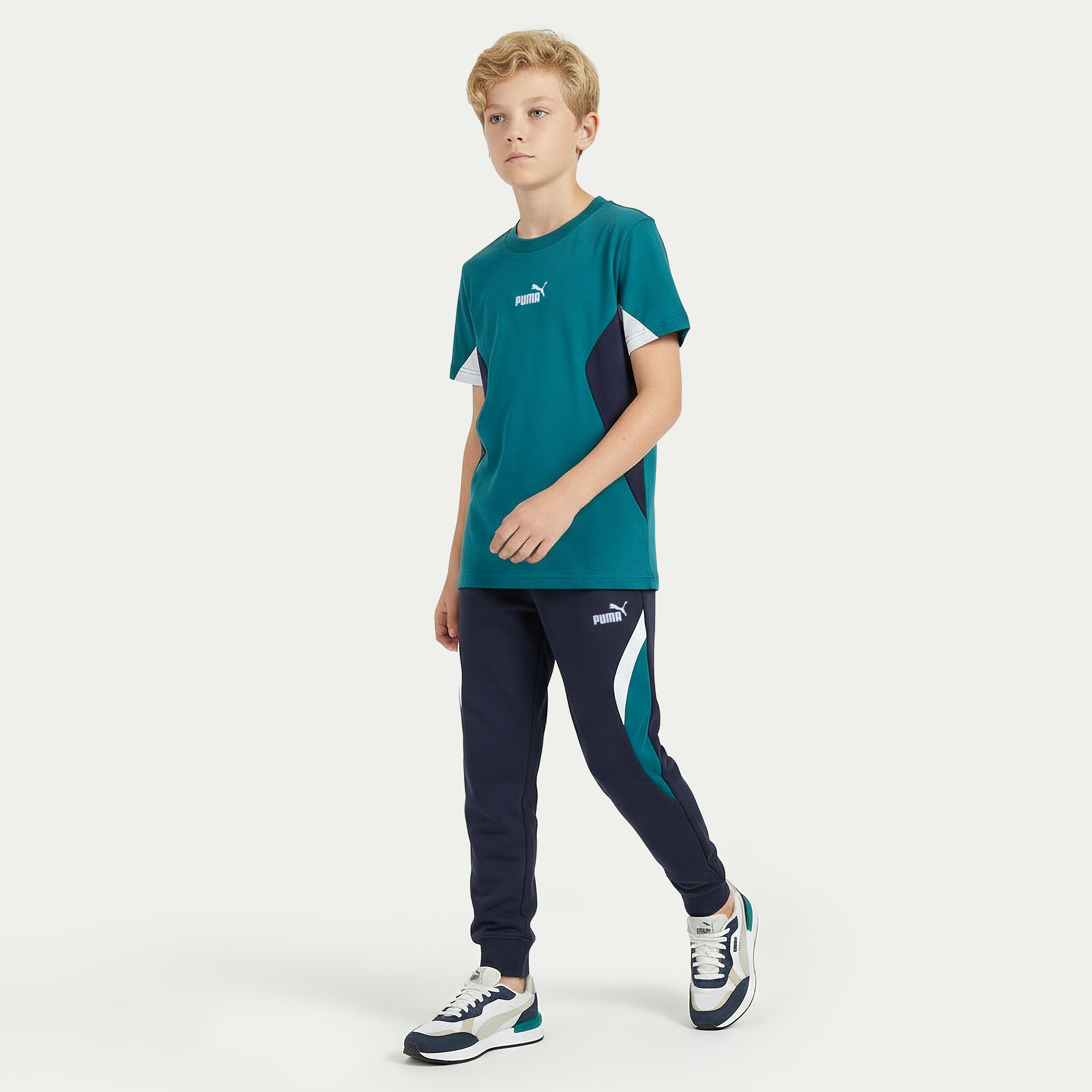 PUMA Crew Neck Short Sleeves T-shirt with Colourblock Panel-boys-clothing-sportswear-tops-image-2