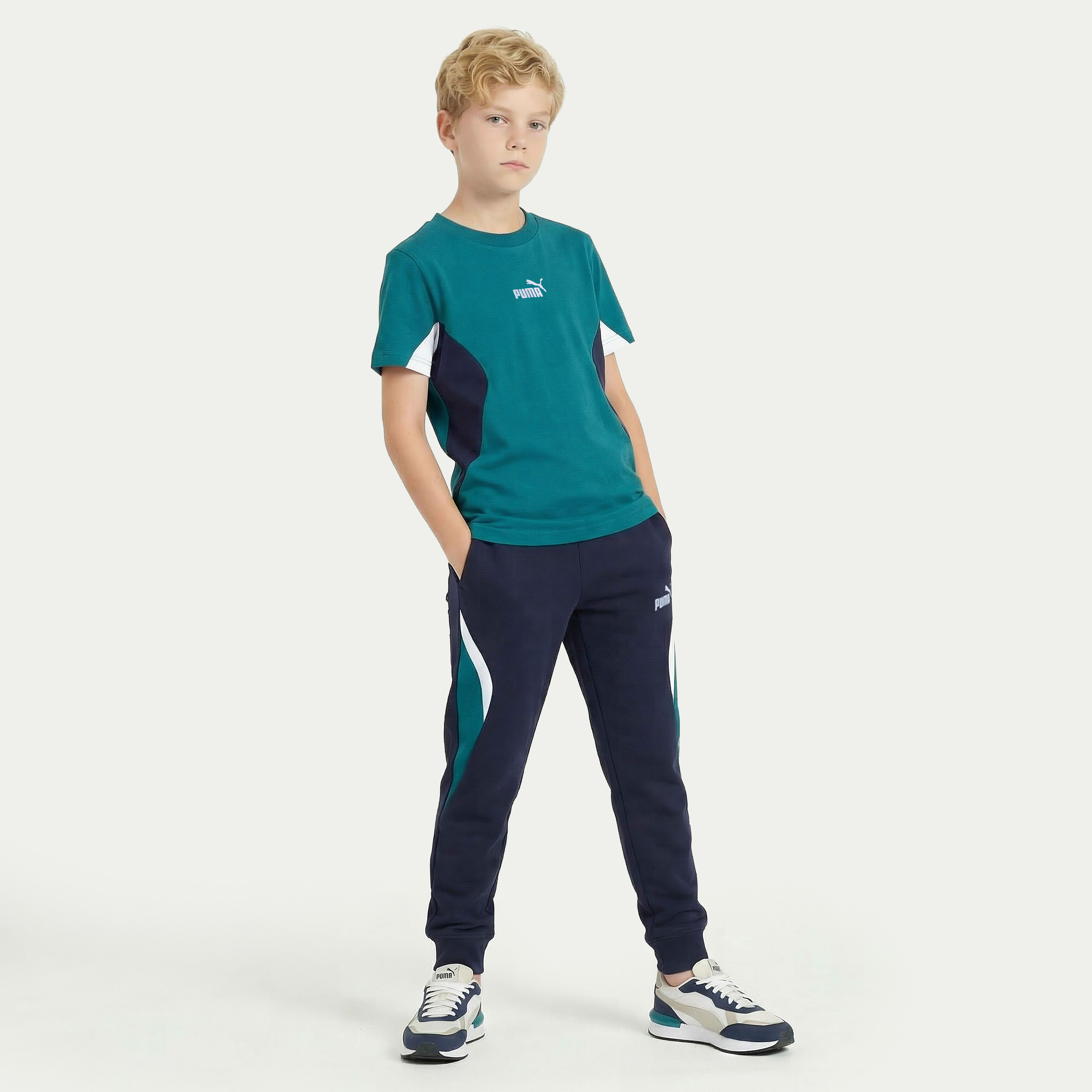 PUMA Crew Neck Short Sleeves T-shirt with Colourblock Panel-boys-clothing-sportswear-tops-image-5