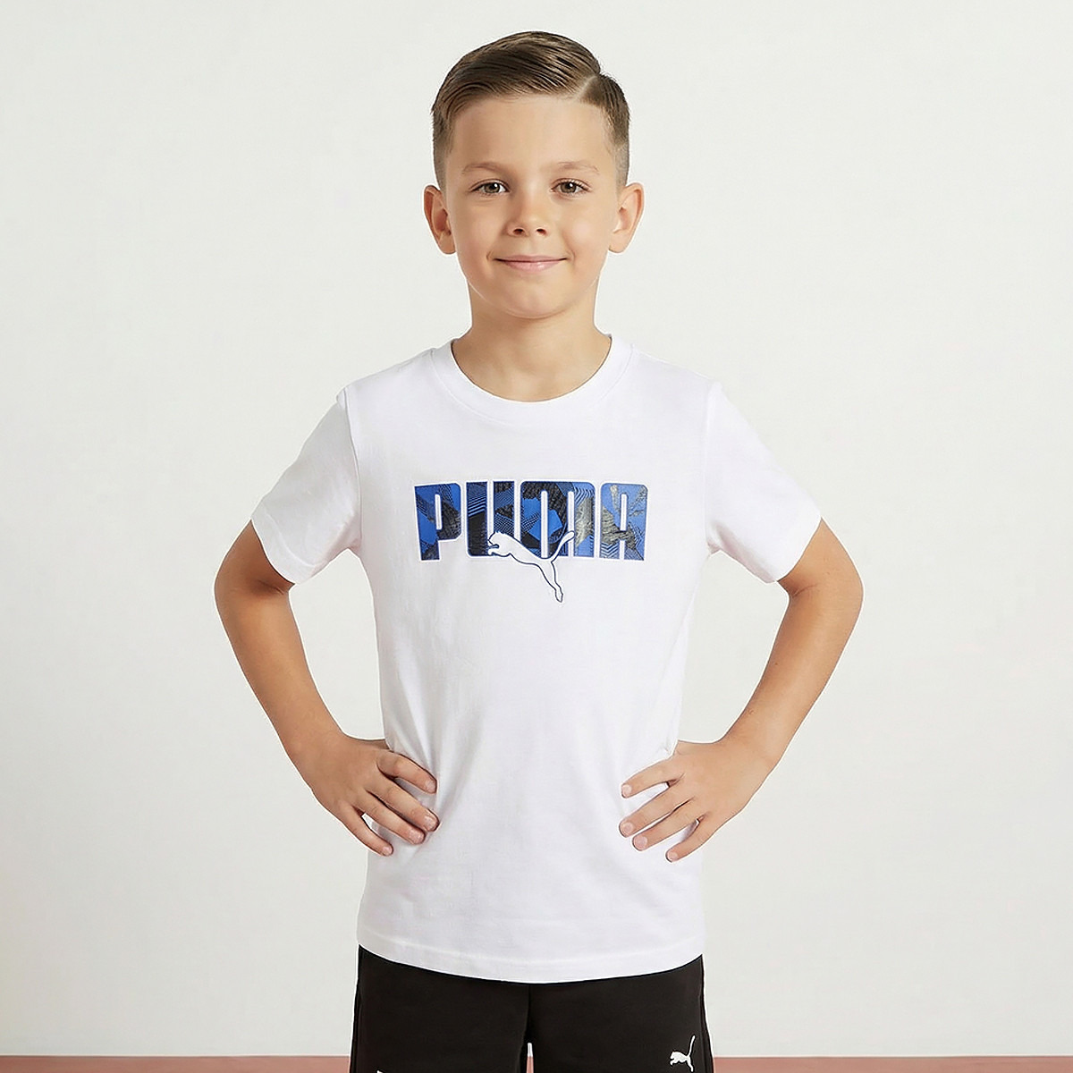 PUMA Crew Neck Short Sleeve T-shirt with Logo Print-boys-clothing-sportswear-tops-image-1