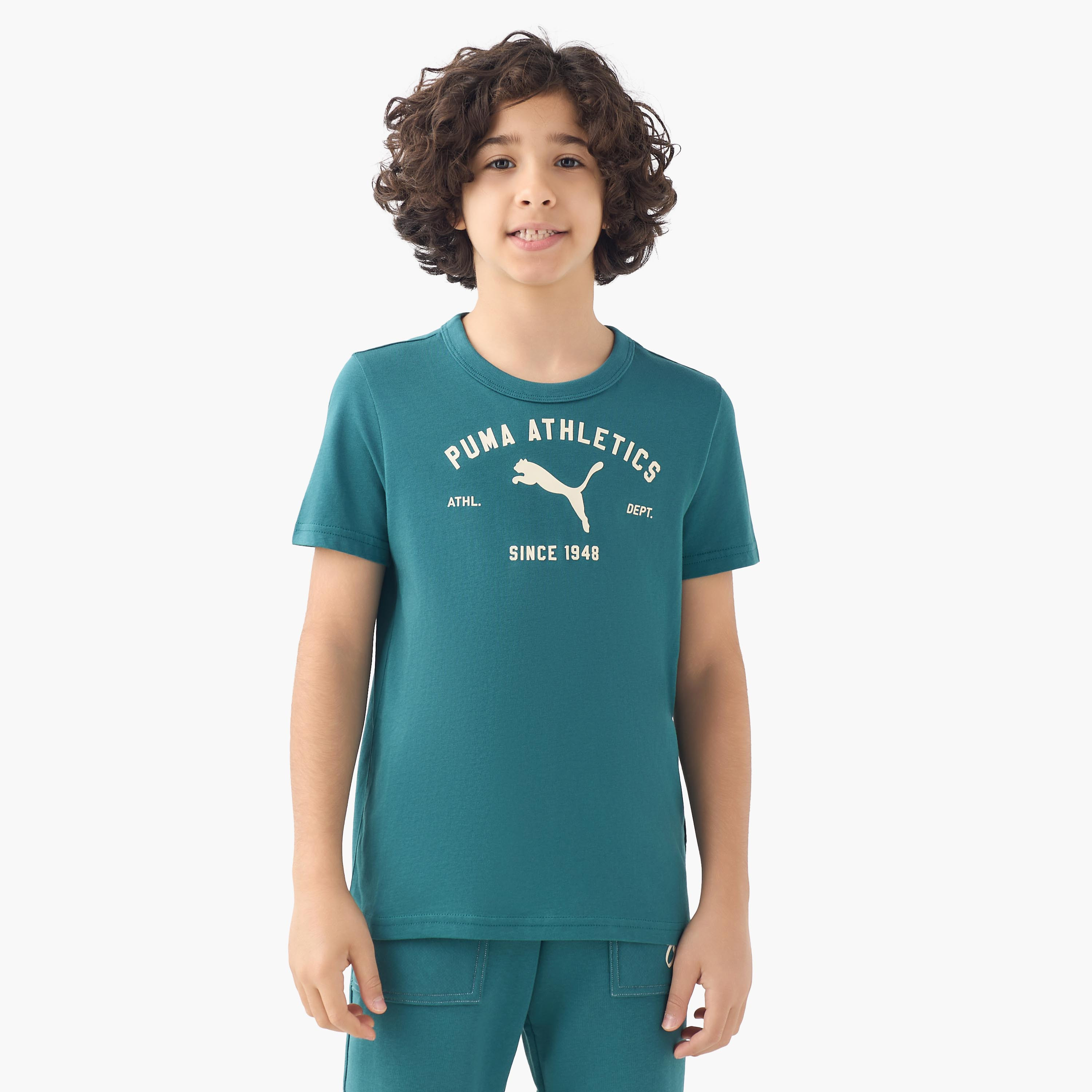 PUMA Crew Neck Short Sleeves T-shirt with Logo Print-boys-clothing-sportswear-tops-image-1