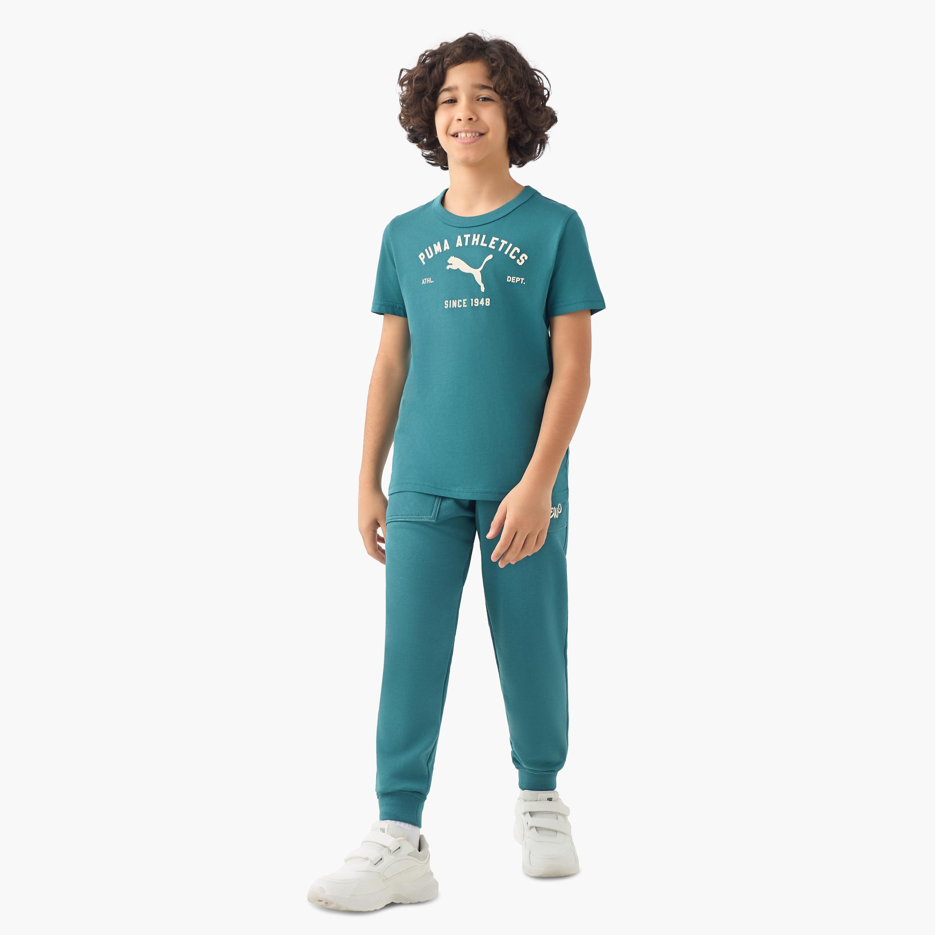 PUMA Crew Neck Short Sleeves T-shirt with Logo Print-boys-clothing-sportswear-tops-image-2