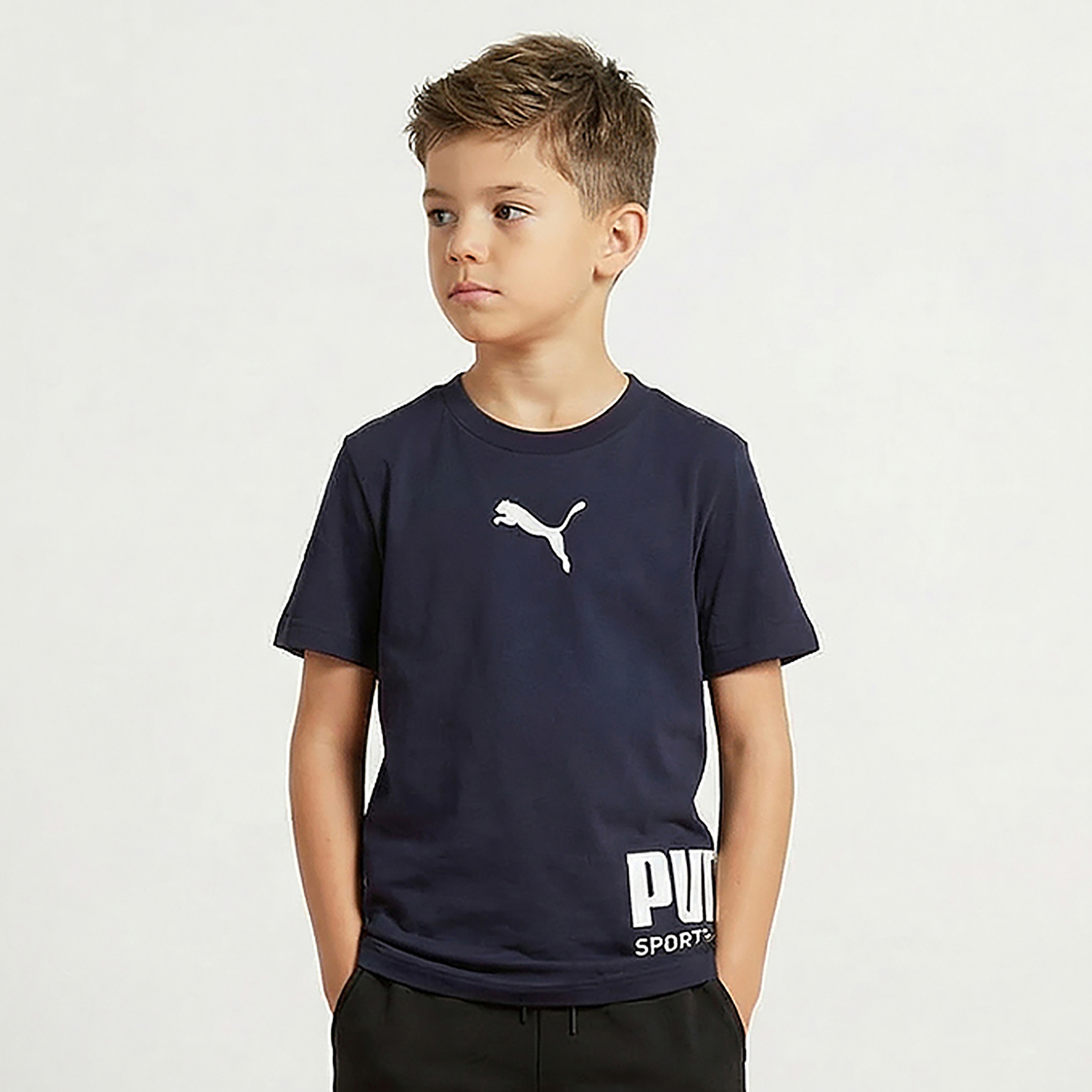 PUMA Crew Neck Short Sleeves T-shirt with Logo Print-boys-clothing-sportswear-tops-image-1