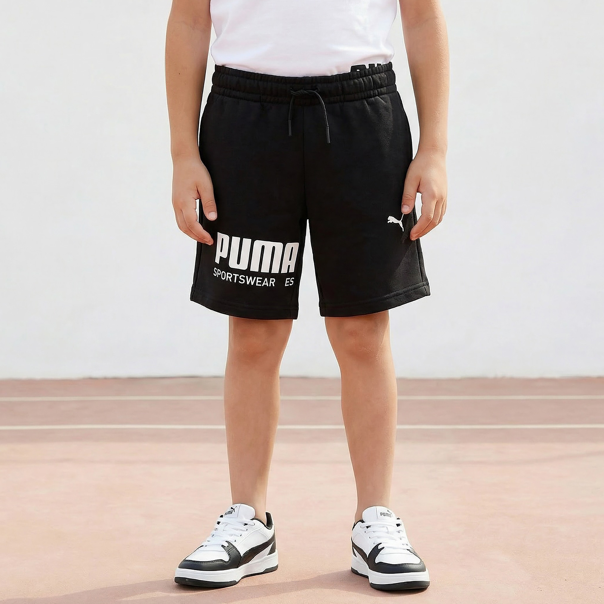 PUMA Knee Length Elasticated Waistband Shorts with Logo Print-sports-boys-clothing-bottoms-shorts-image-1