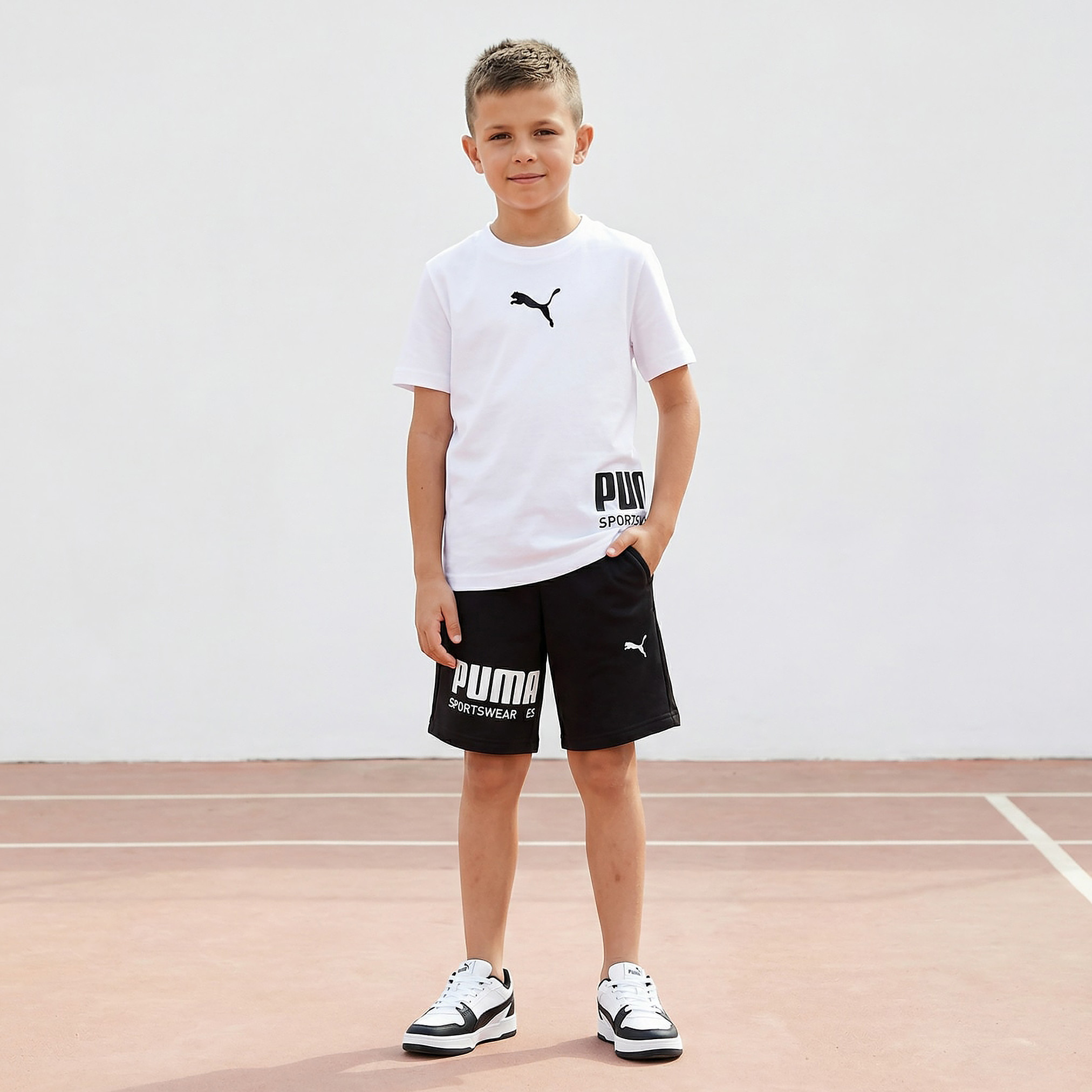 PUMA Knee Length Elasticated Waistband Shorts with Logo Print-sports-boys-clothing-bottoms-shorts-image-2