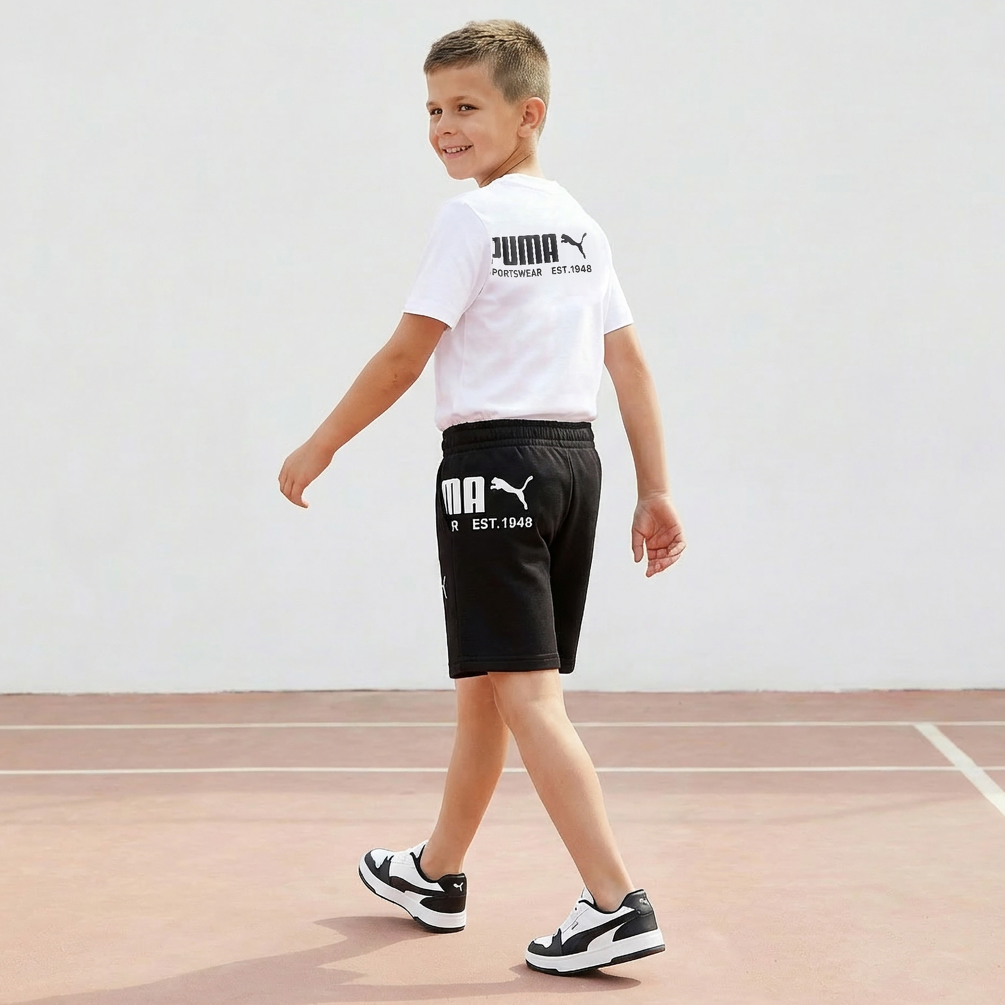 PUMA Knee Length Elasticated Waistband Shorts with Logo Print-sports-boys-clothing-bottoms-shorts-image-3