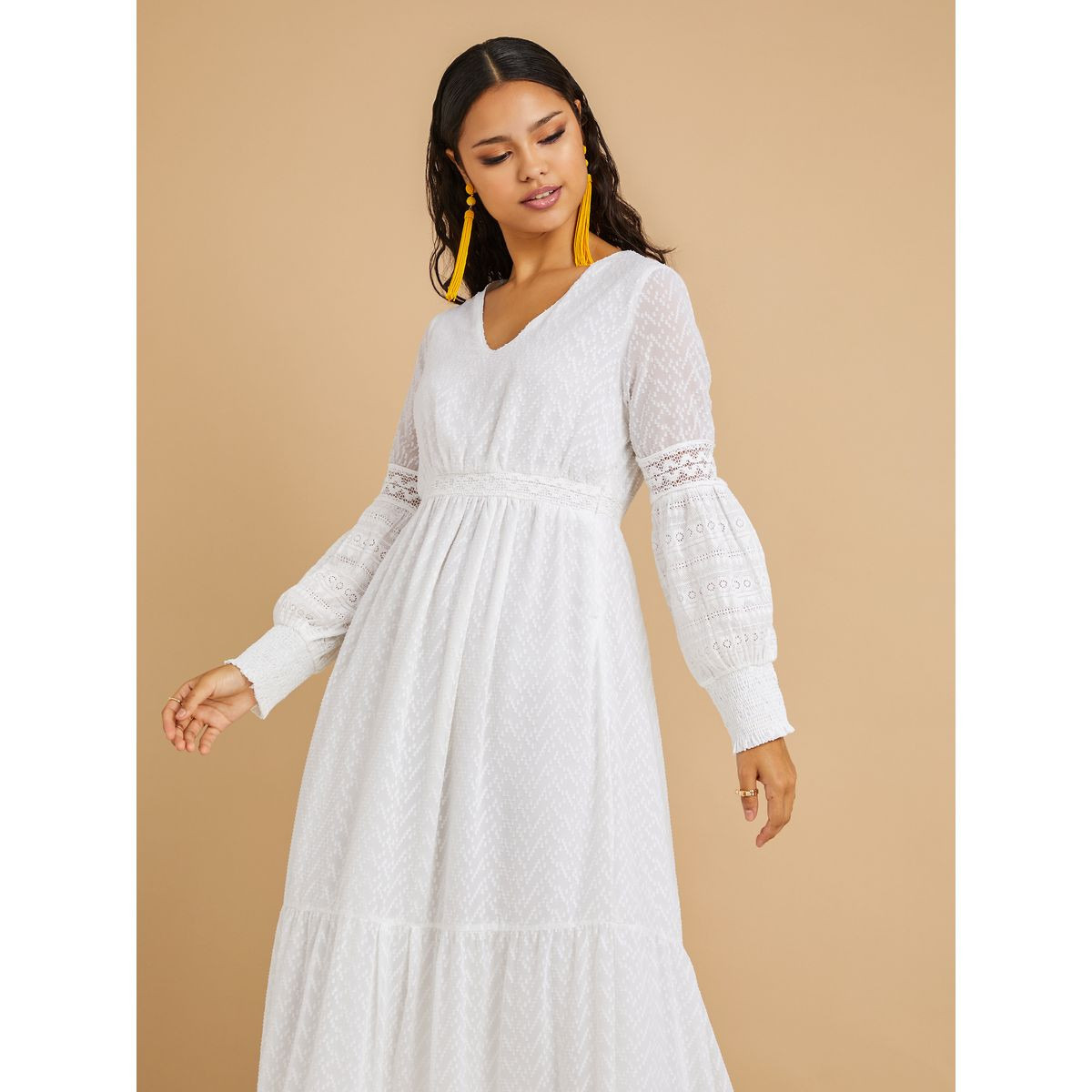 Styli Bishop Sleeves Lace Insert Dobby A-Line Maxi Dress-women-clothing-dresses-image-2