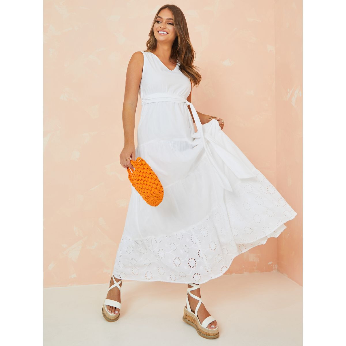 Styli Sleeveless Schiffli Border Tiered Maxi Dress-women-clothing-dresses-image-1