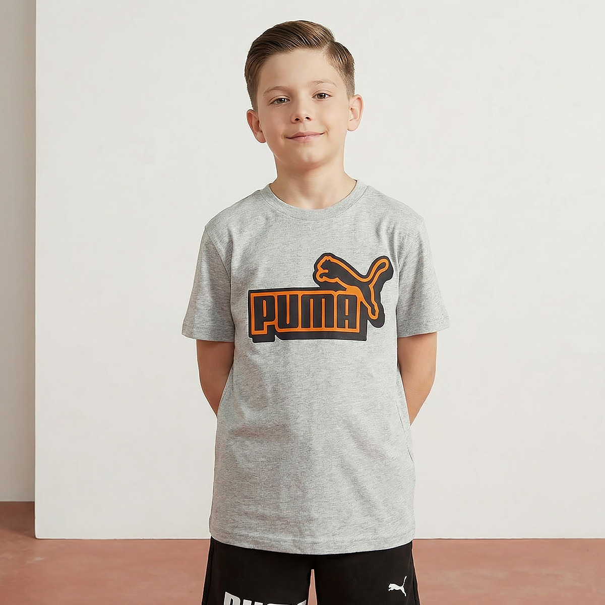 PUMA Crew Neck Short Sleeve T-shirt with Logo Print-boys-clothing-sportswear-tops-image-1