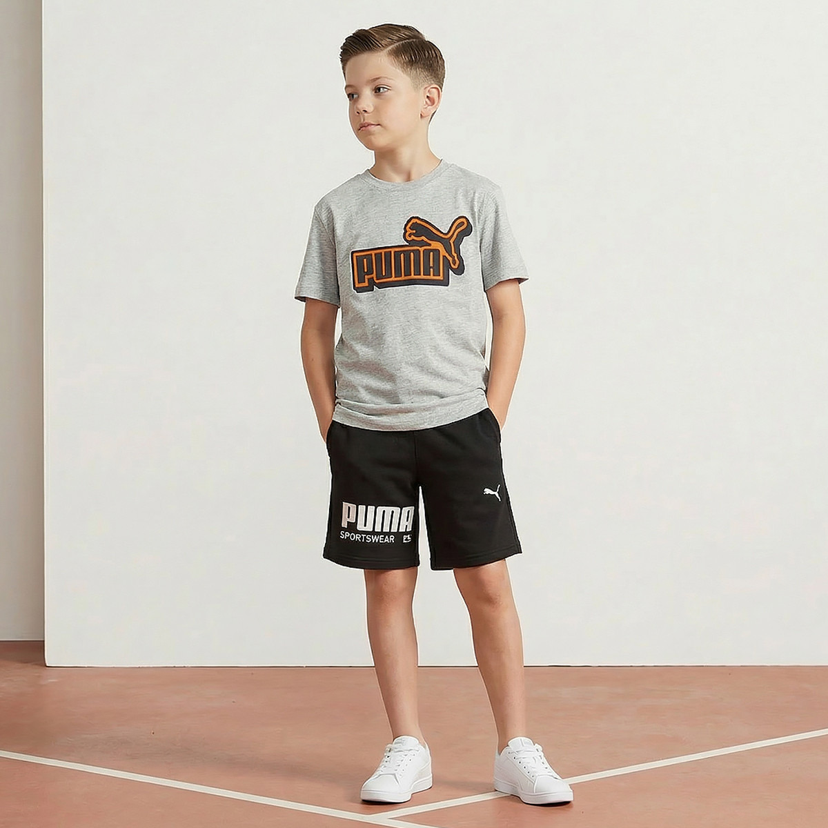 PUMA Crew Neck Short Sleeve T-shirt with Logo Print-boys-clothing-sportswear-tops-image-2