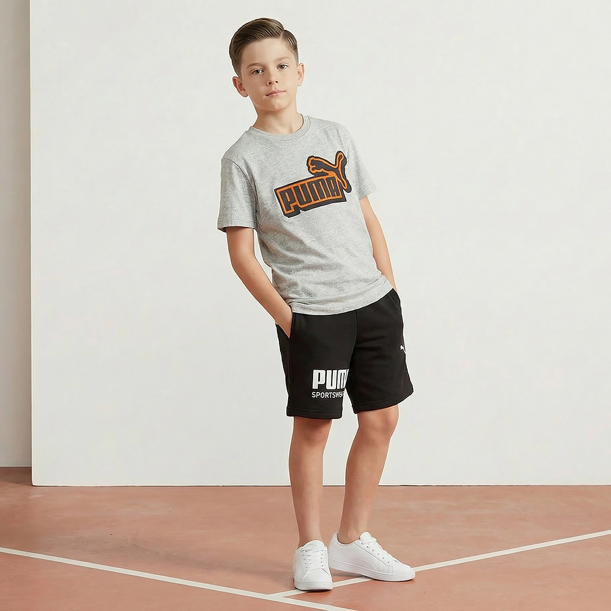 PUMA Crew Neck Short Sleeve T-shirt with Logo Print-boys-clothing-sportswear-tops-image-5