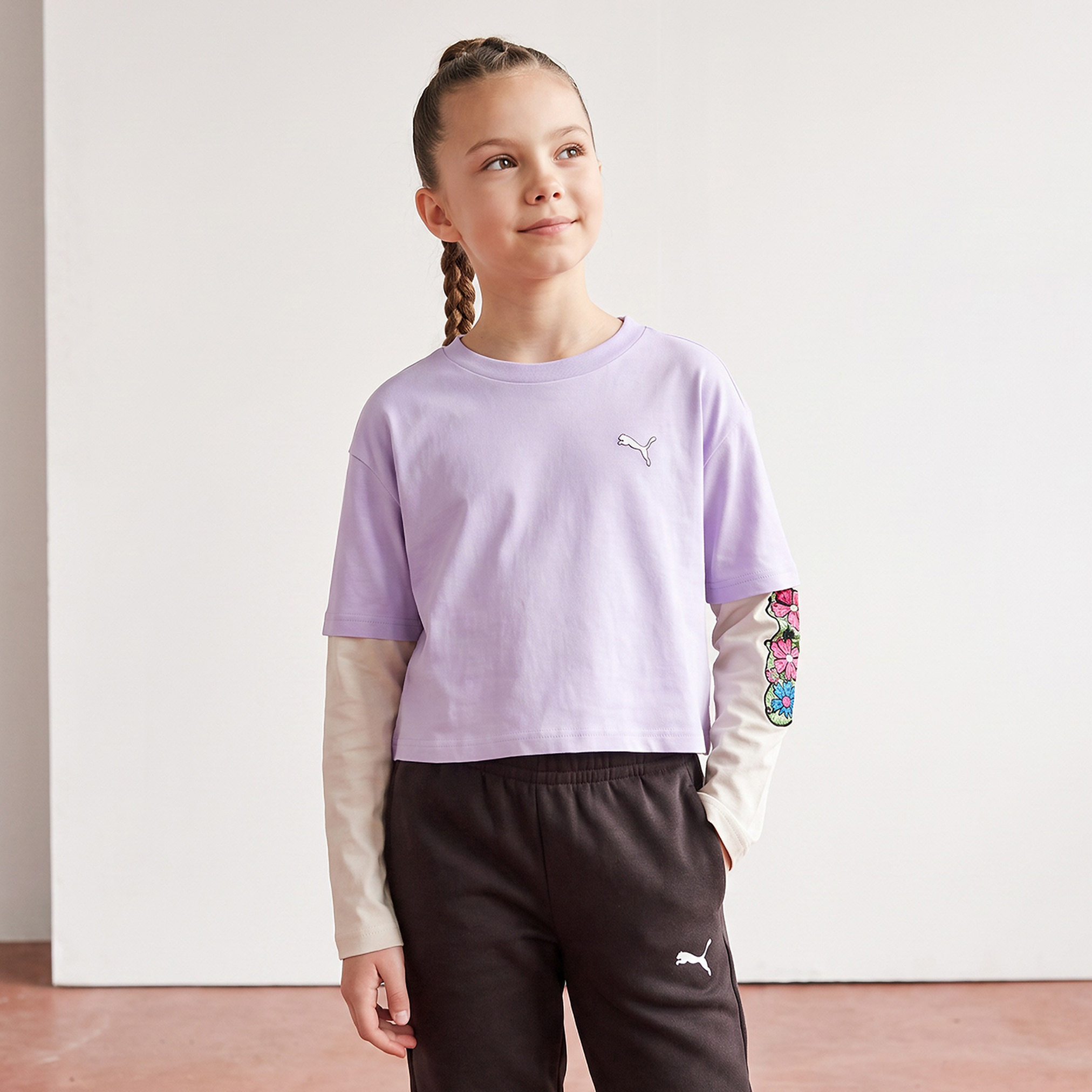 PUMA Crew Neck Long Sleeves T-Shirt with Floral Design-girls-clothing-tshirts-image-1