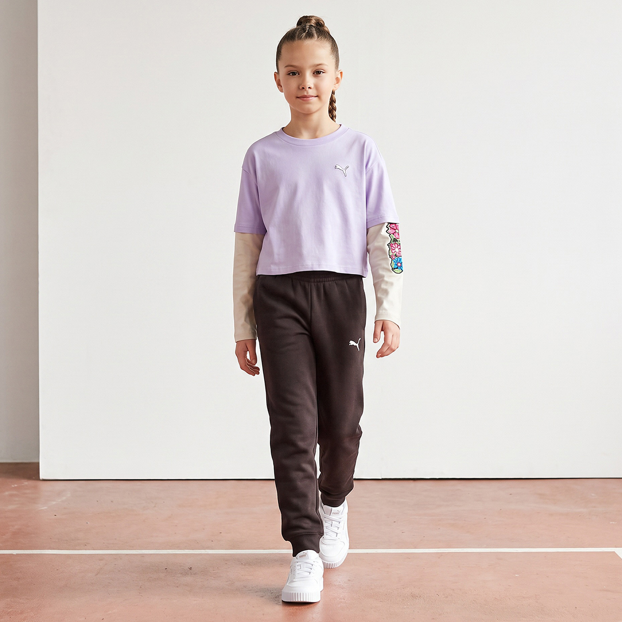 PUMA Crew Neck Long Sleeves T-Shirt with Floral Design-girls-clothing-tshirts-image-2