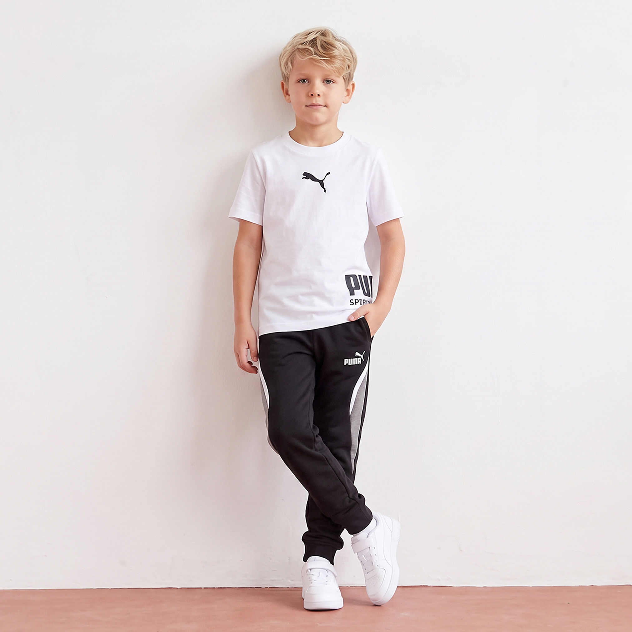 PUMA Elasticated Waist Joggers with Colourblock Design-boys-clothing-bottoms-joggersandtrackpants-image-3