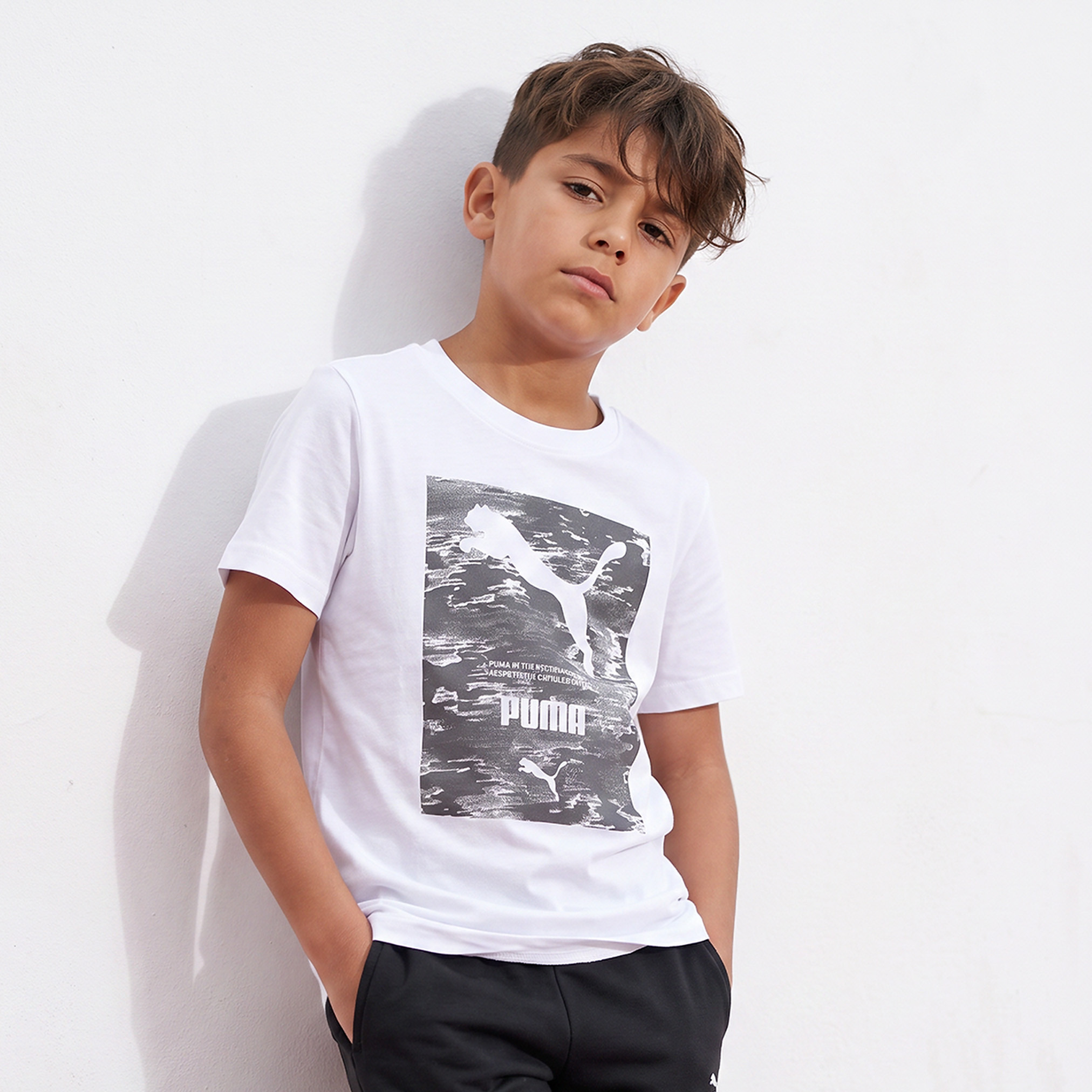 تيشيرت بياقة ضيقة وأكمام قصيرة وطبعات شعار من بوما-boys-clothing-tshirtsandpolos-image-1