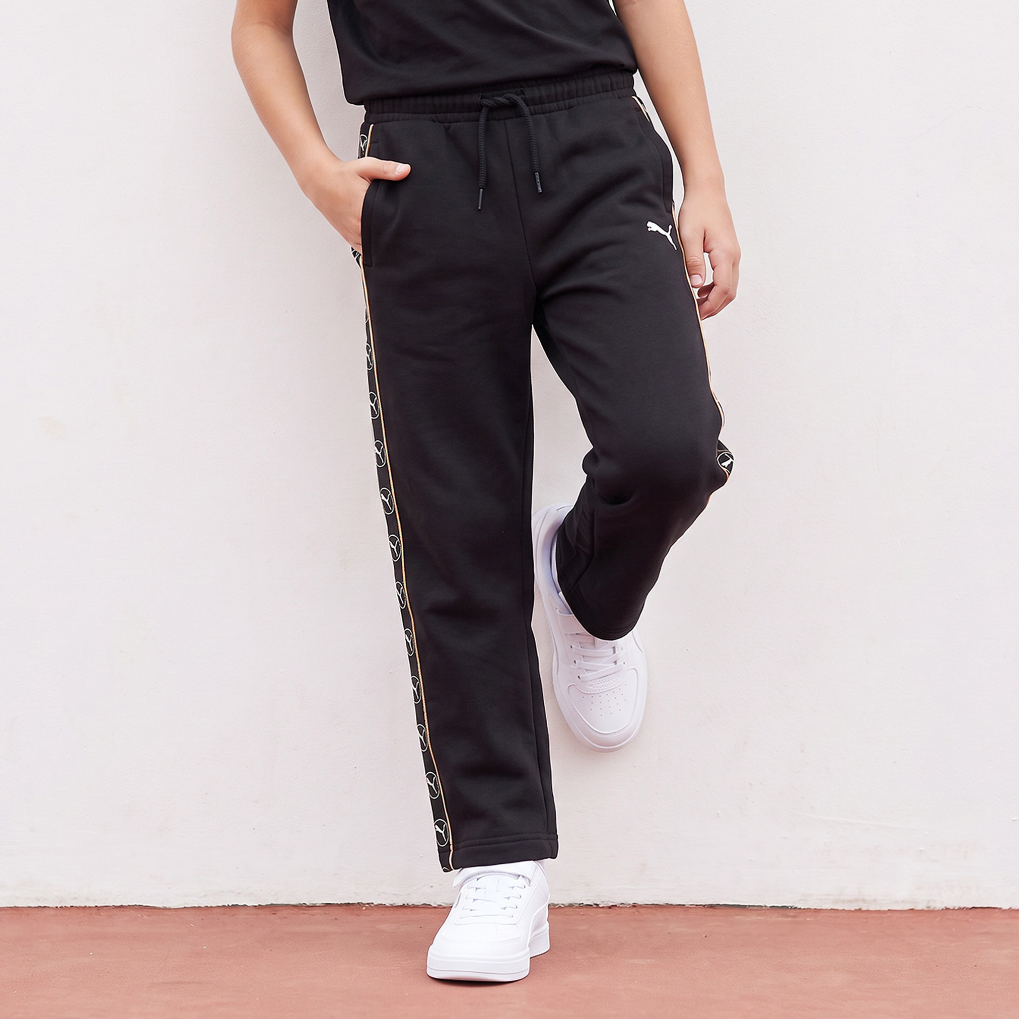 PUMA Elasticated Drawstring Waist Track Pants with Logo Print-boys-clothing-bottoms-joggersandtrackpants-image-1