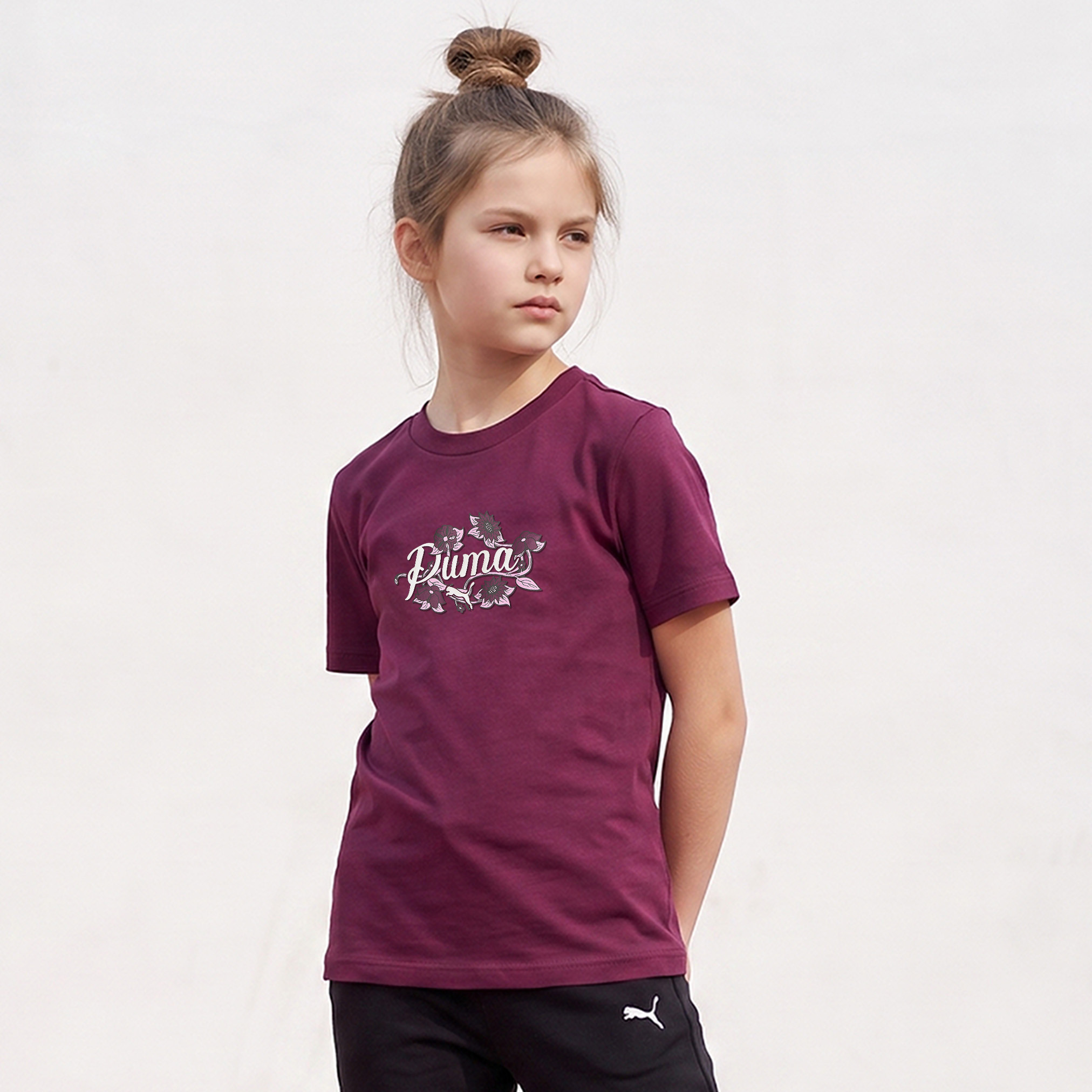 تيشيرت بياقة ضيقة وأكمام قصيرة وطبعات شعار من بوما-girls-clothing-tshirts-image-1