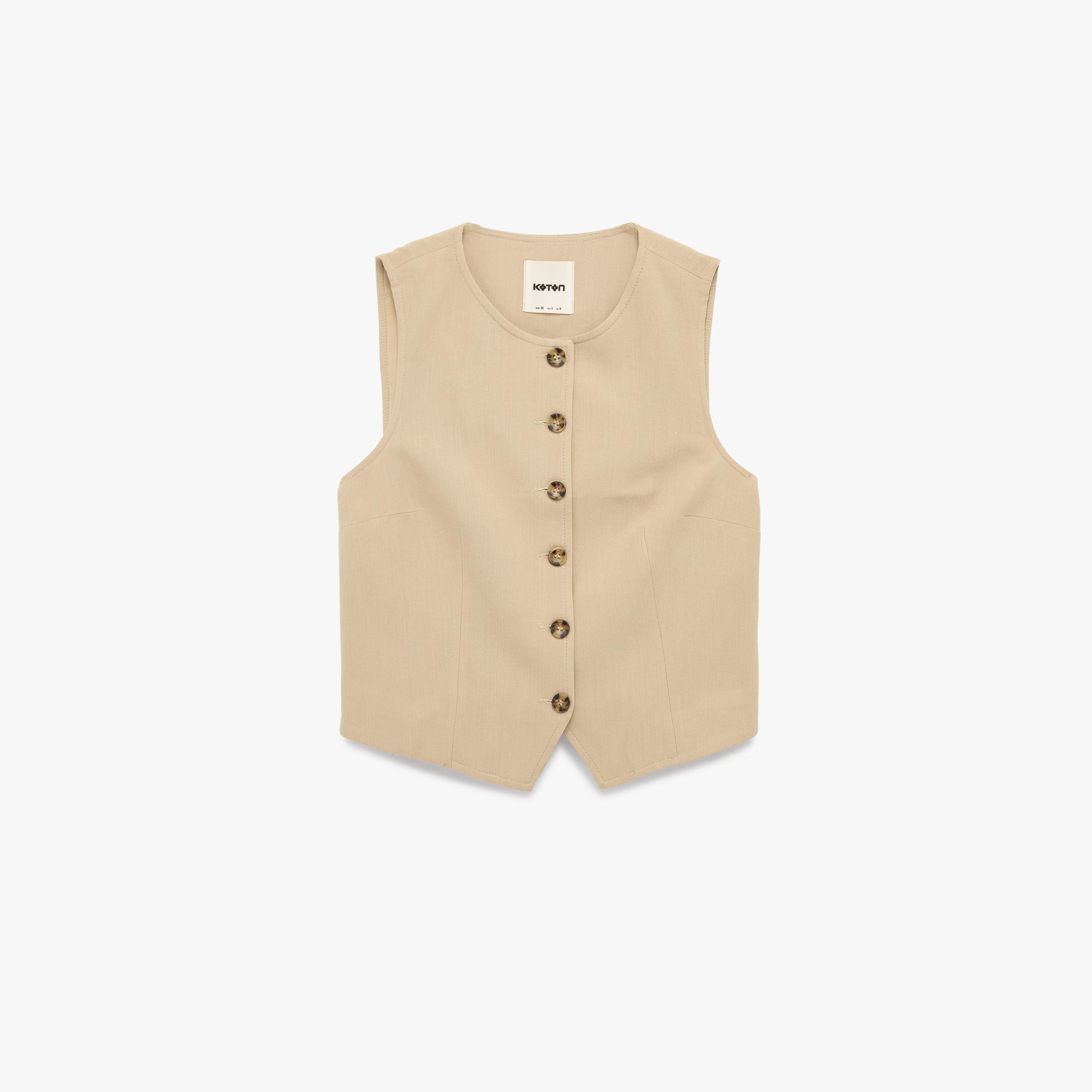جيليه (صديرية) نسائي بلون بني من كوتون-women-winterwear-coatsandjackets-waistcoats-image-3