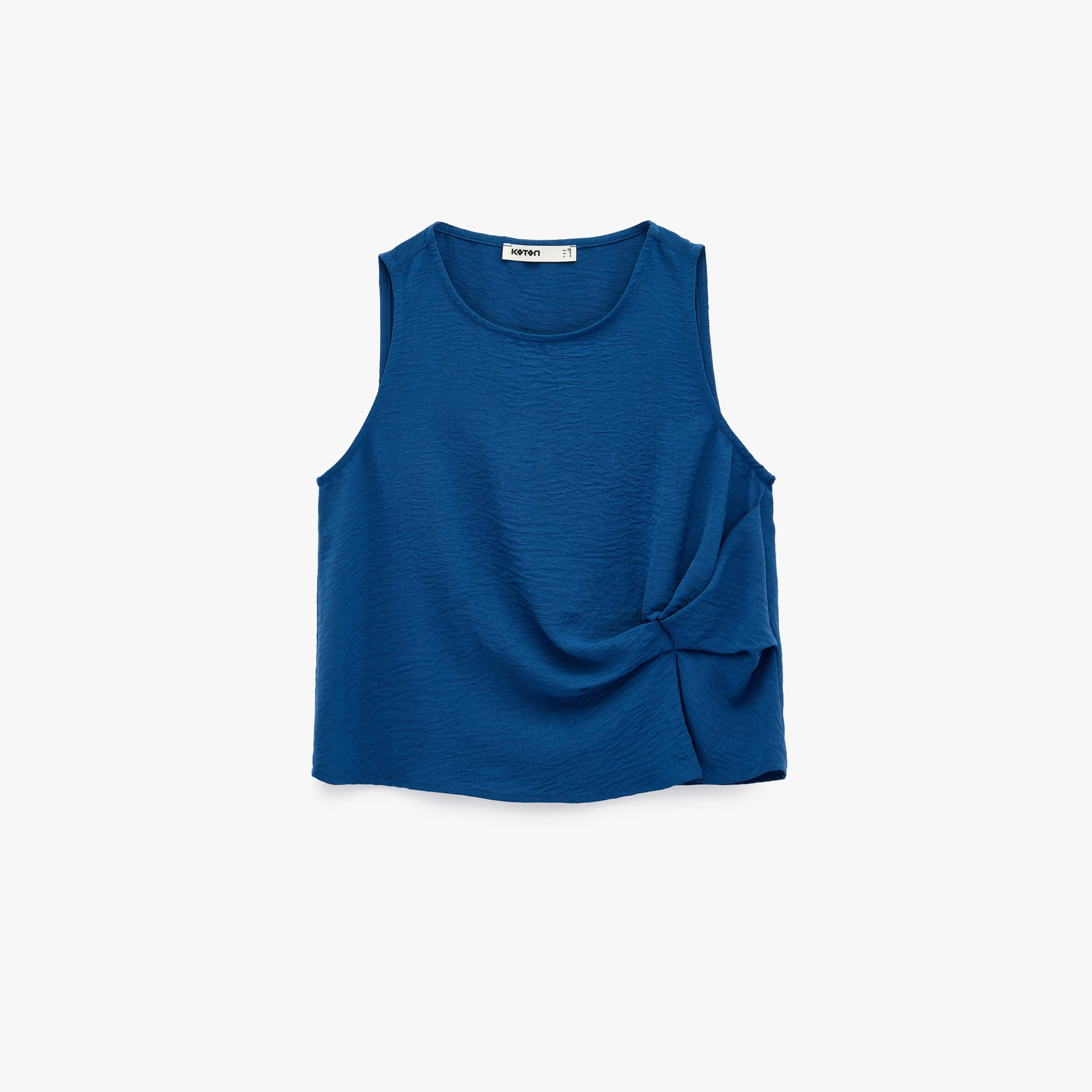 بلوزة نسائية بارزة الملمس بلون أزرق داكن من كوتون-women-clothing-shirtsandblouses-blouses-image-3