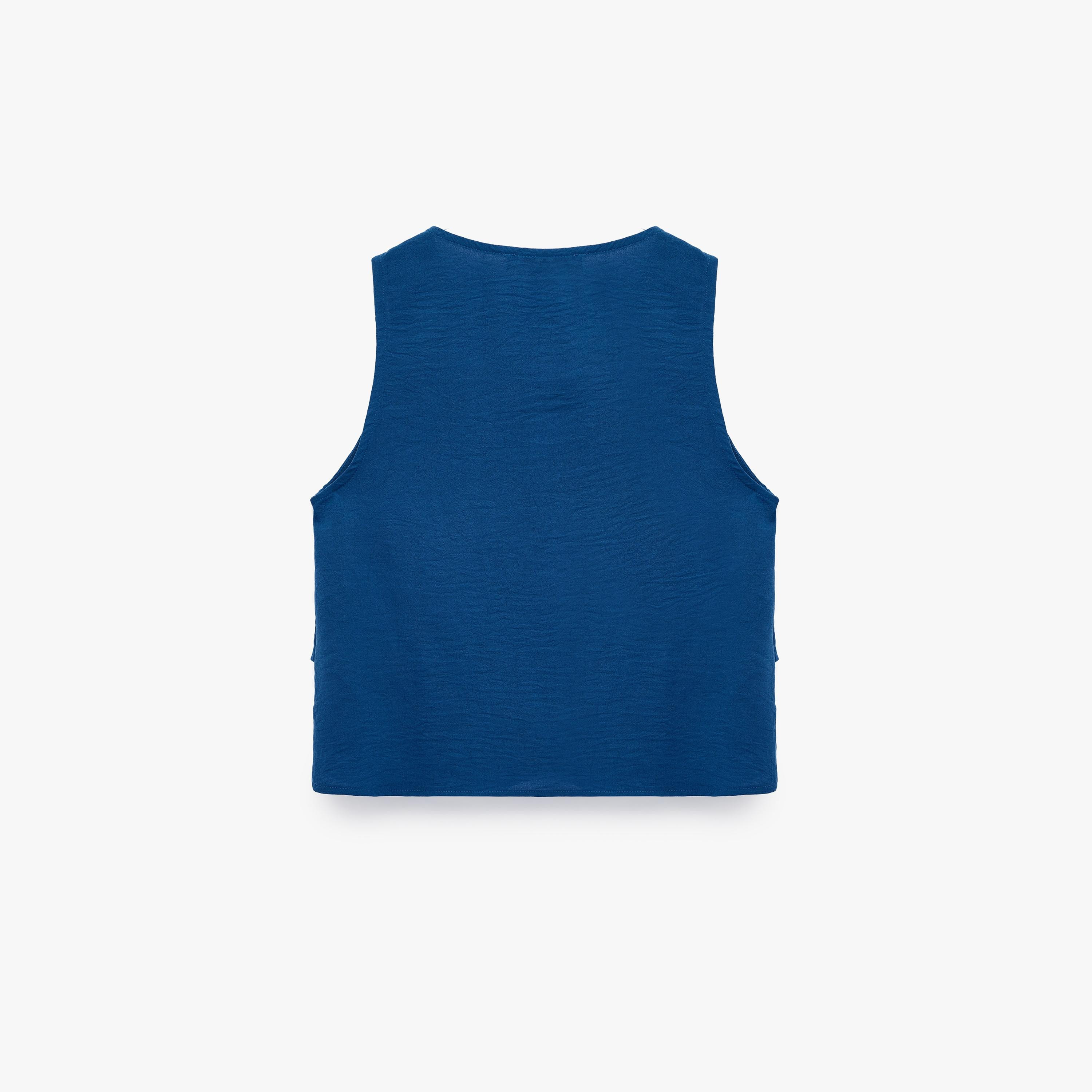 بلوزة نسائية بارزة الملمس بلون أزرق داكن من كوتون-women-clothing-shirtsandblouses-blouses-image-4
