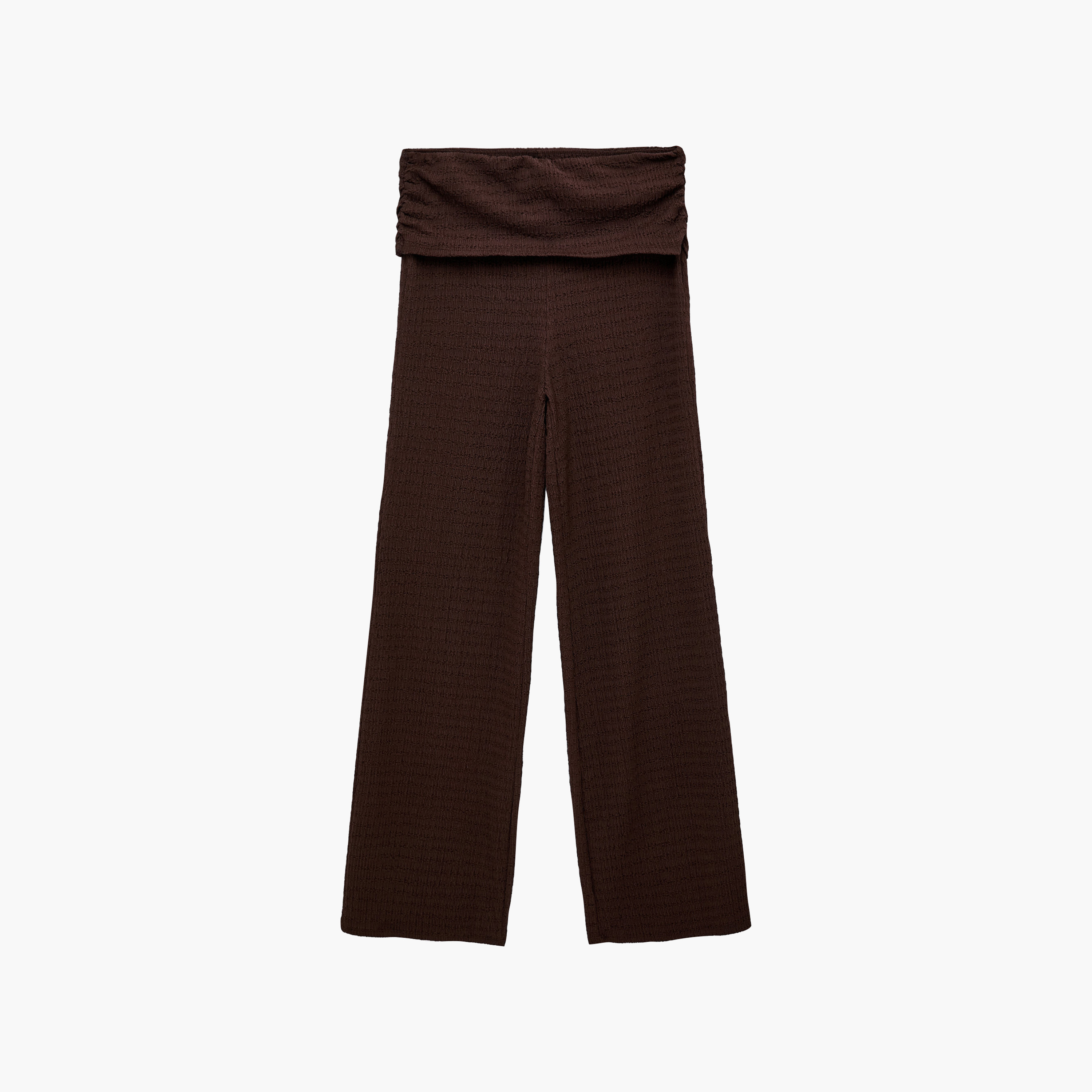KOTON Dark Brown Textured Elasticated Waist Wide Leg Women's Trousers-women-clothing-trousers-image-1