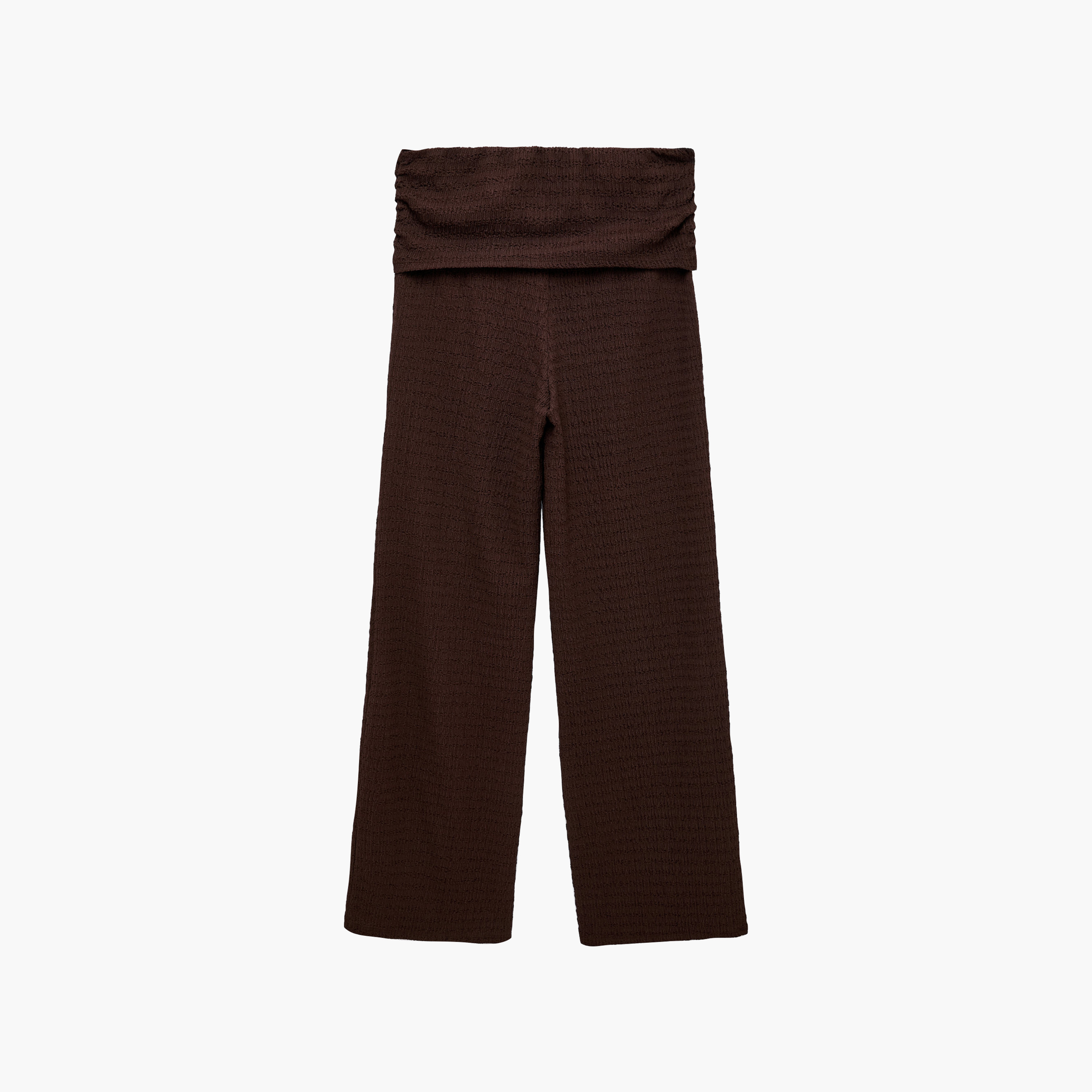 KOTON Dark Brown Textured Elasticated Waist Wide Leg Women's Trousers-women-clothing-trousers-image-2
