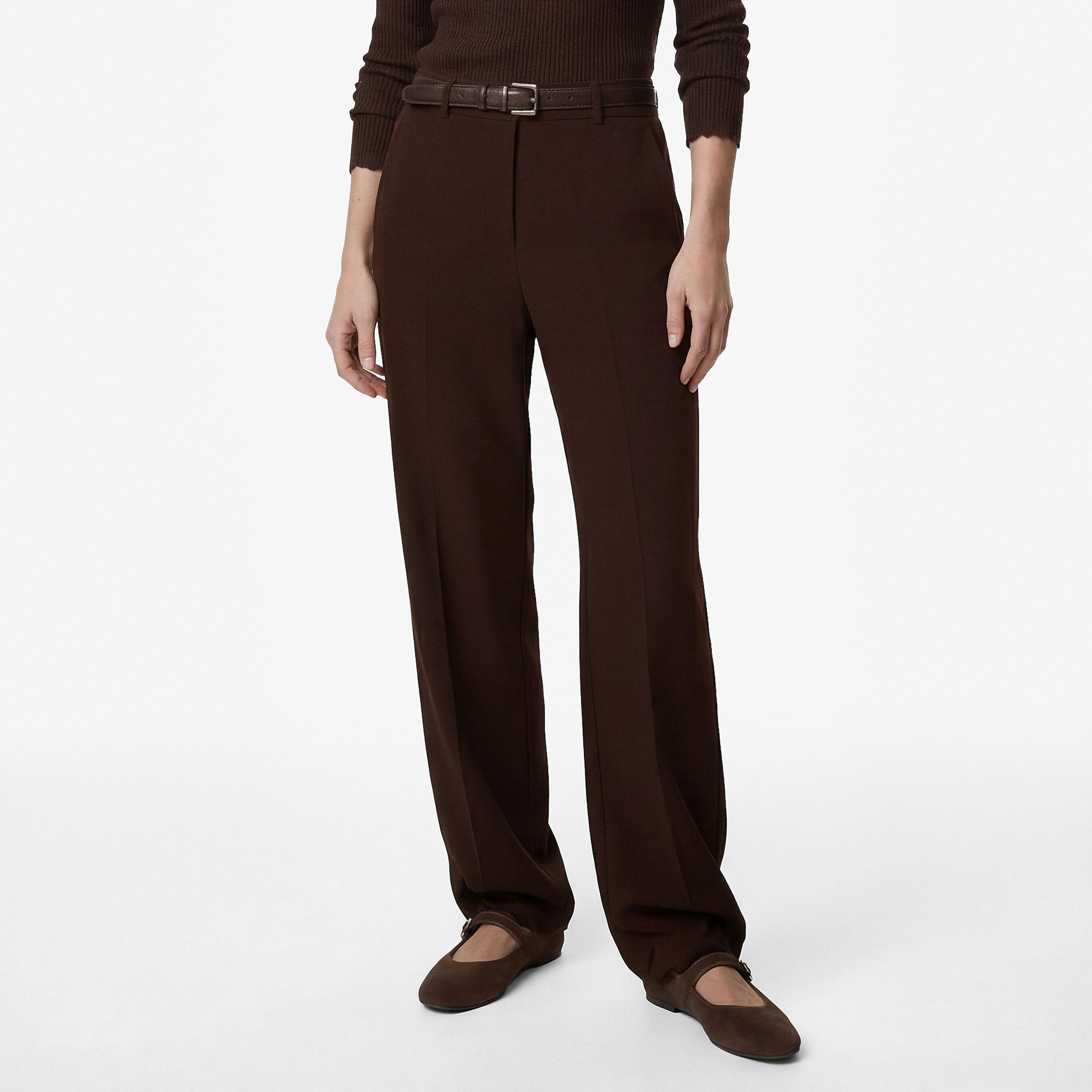 KOTON Brown Zip Fly Straight Women's Trousers-women-clothing-trousers-image-1