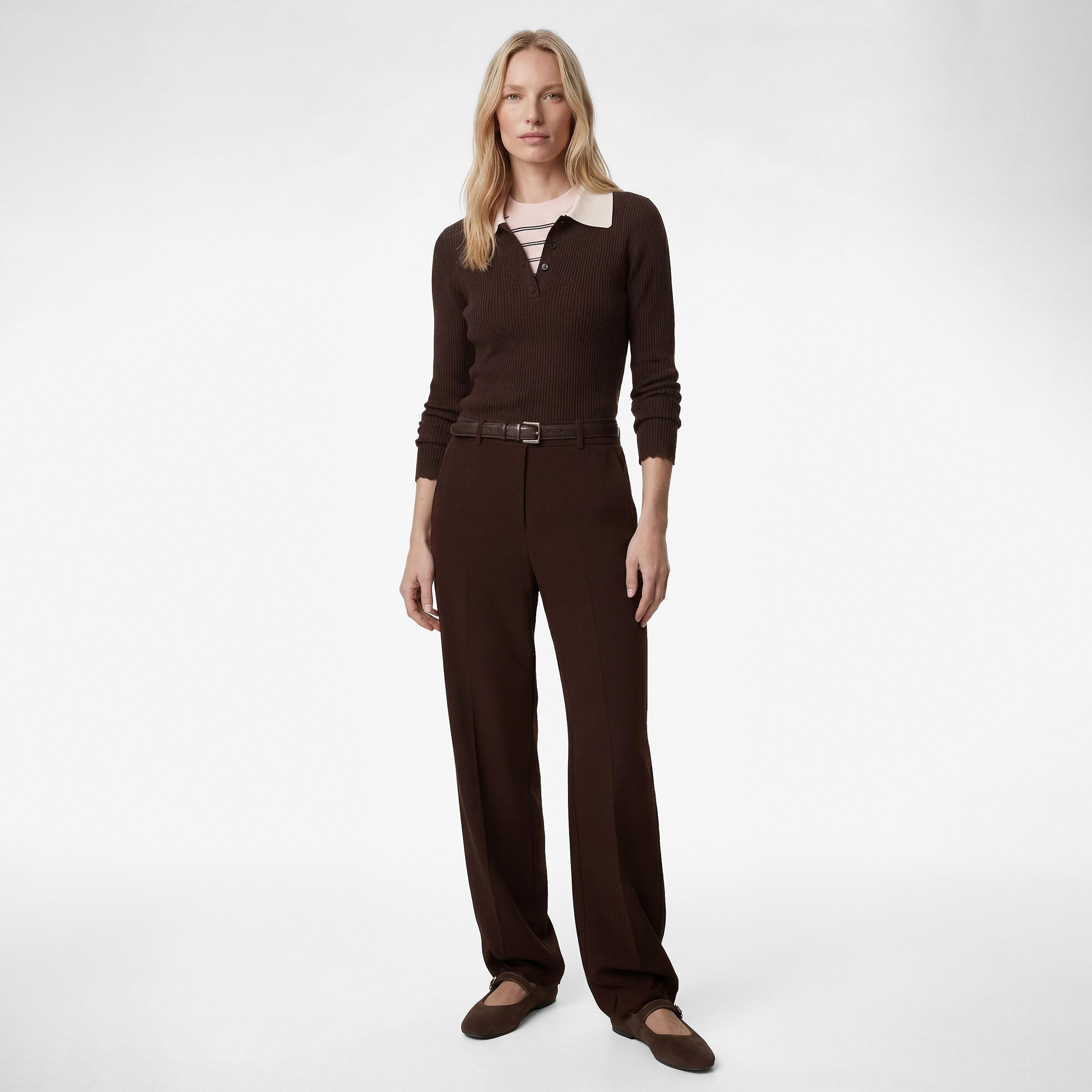 بنطال نسائي بقصة مستقيمة وسحاب بلون بني من كوتون-women-clothing-trousers-image-2