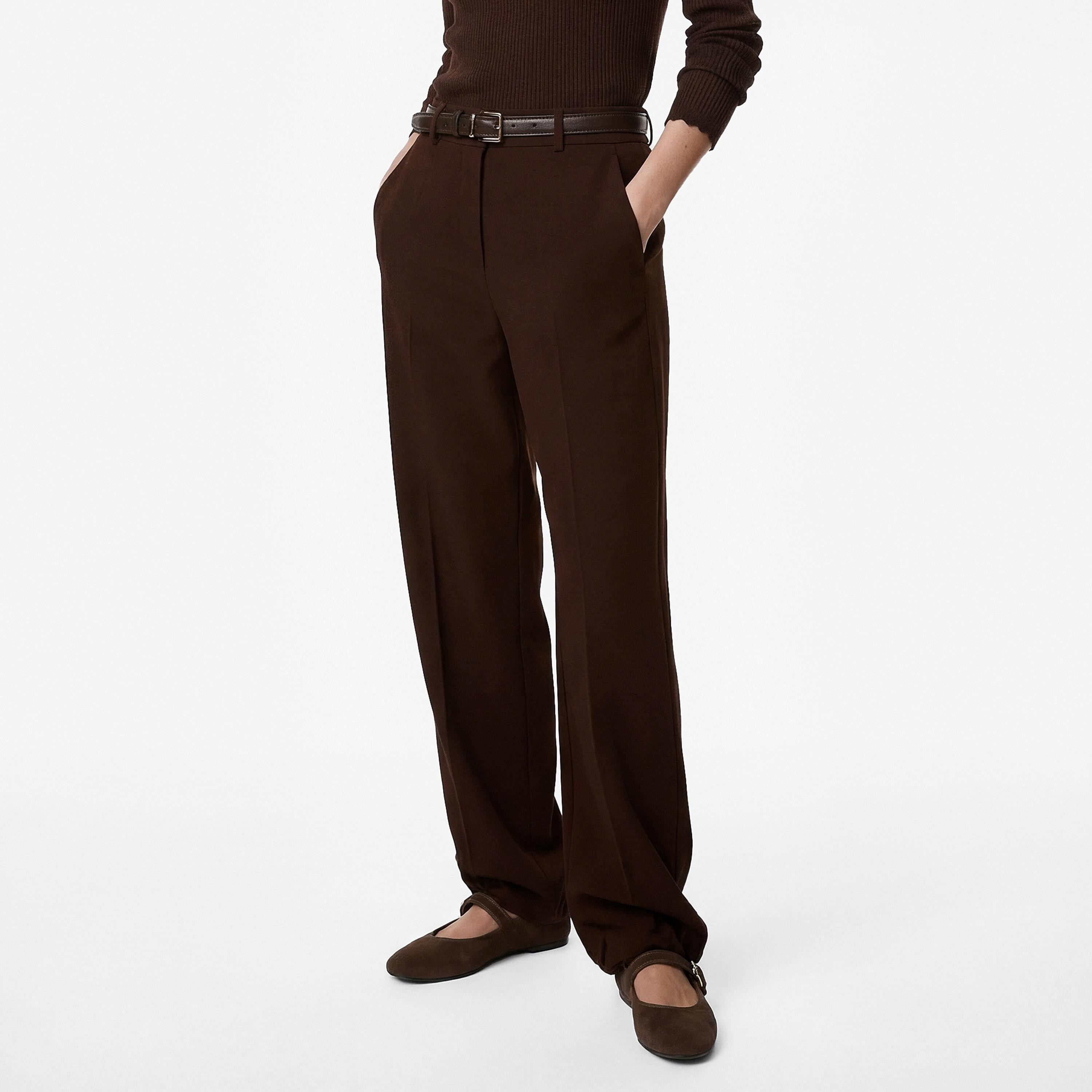 KOTON Brown Zip Fly Straight Women's Trousers-women-clothing-trousers-image-3