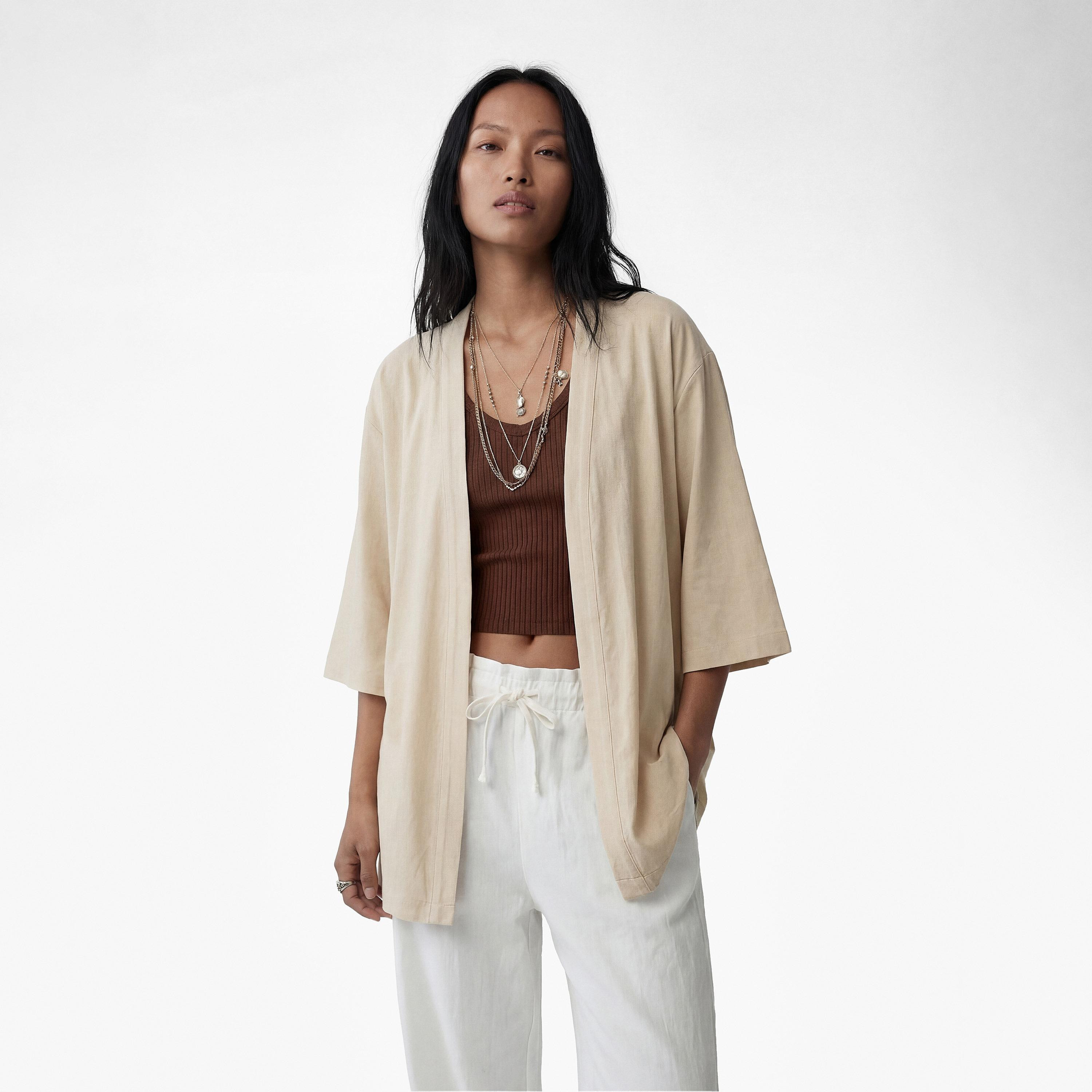كيمونو نسائي بتصميم مفتوح من الأمام بلون أخضر من كوتون-women-clothing-shirtsandblouses-blouses-image-8