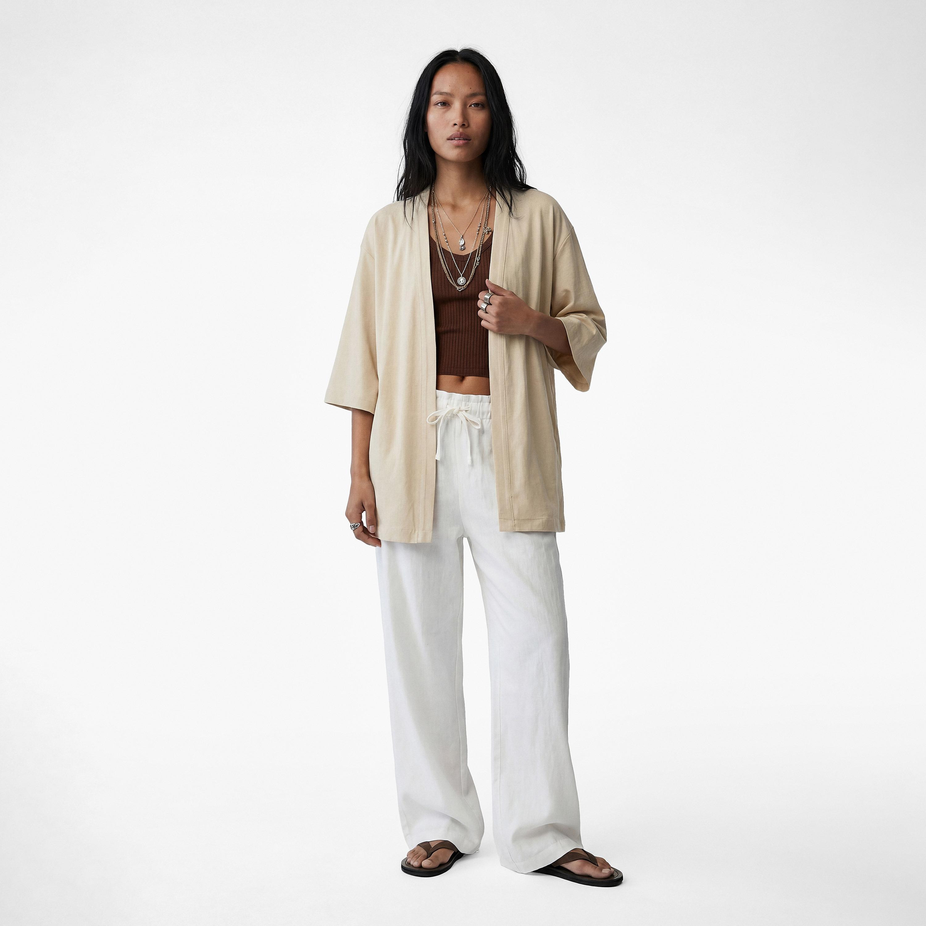 KOTON Green Open-Front Women's Kimono-women-clothing-shirtsandblouses-blouses-image-2