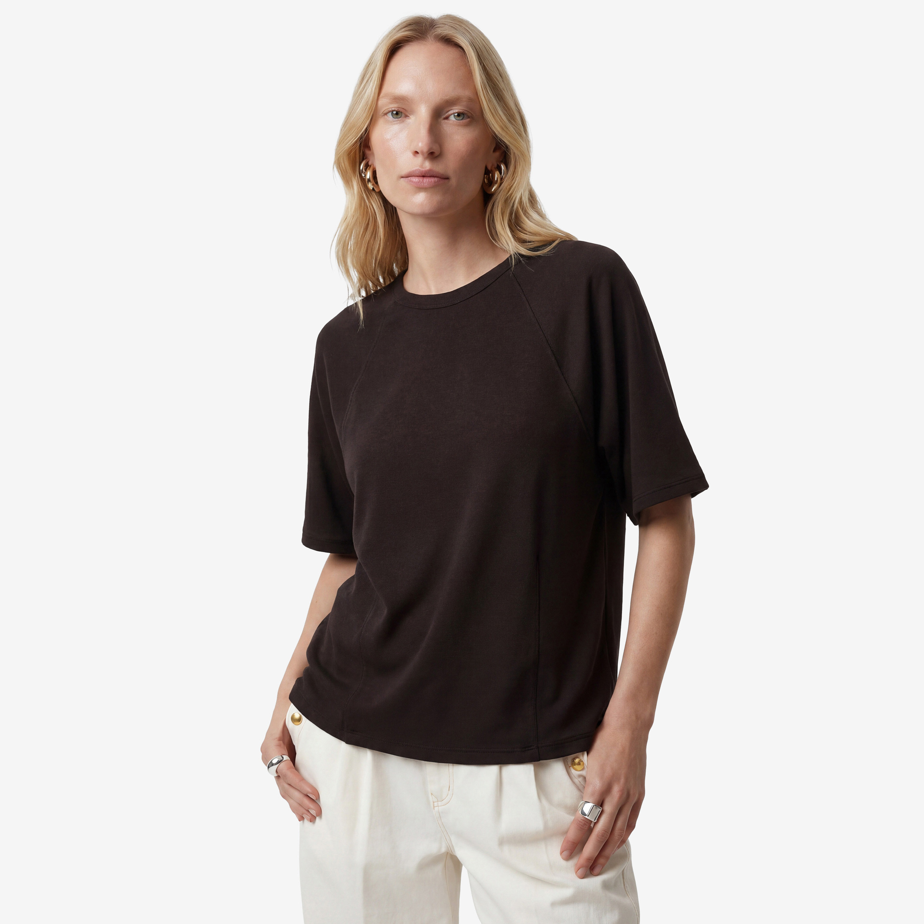 KOTON Dark Brown Raglan Sleeves Women's T-Shirt-women-clothing-tshirts-image-1