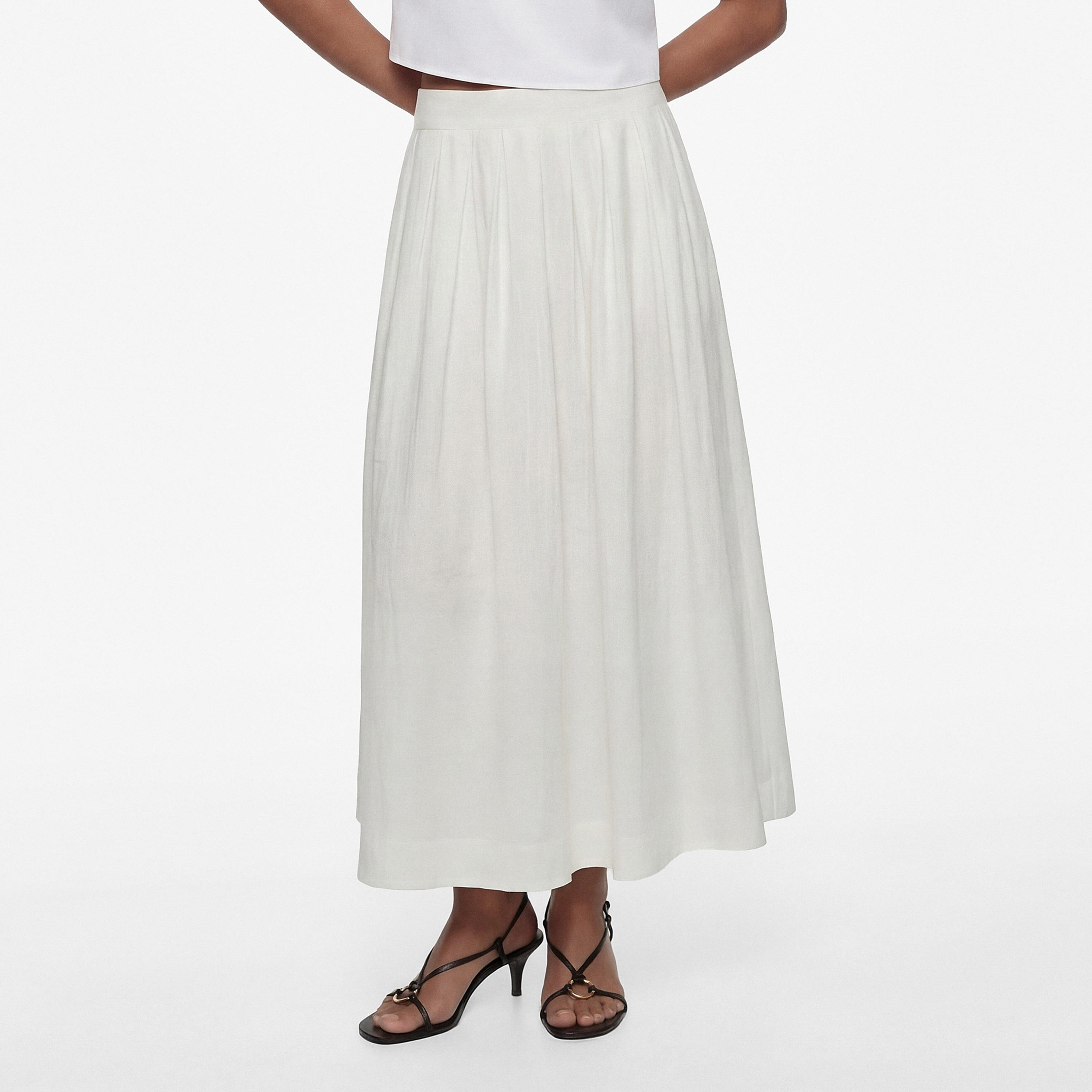تنورة ماكسي نسائية قصة "ايه-لاين" بلون أبيض من كوتون-women-clothing-skirts-image-1