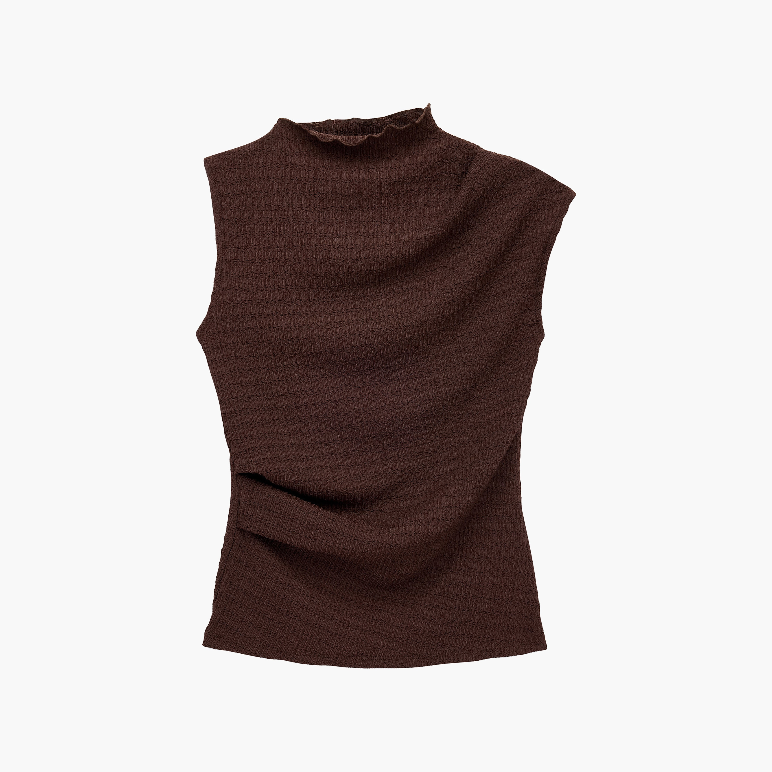 KOTON Dark Brown Textured High Neck Women's Top-women-clothing-shirtsandblouses-blouses-image-3