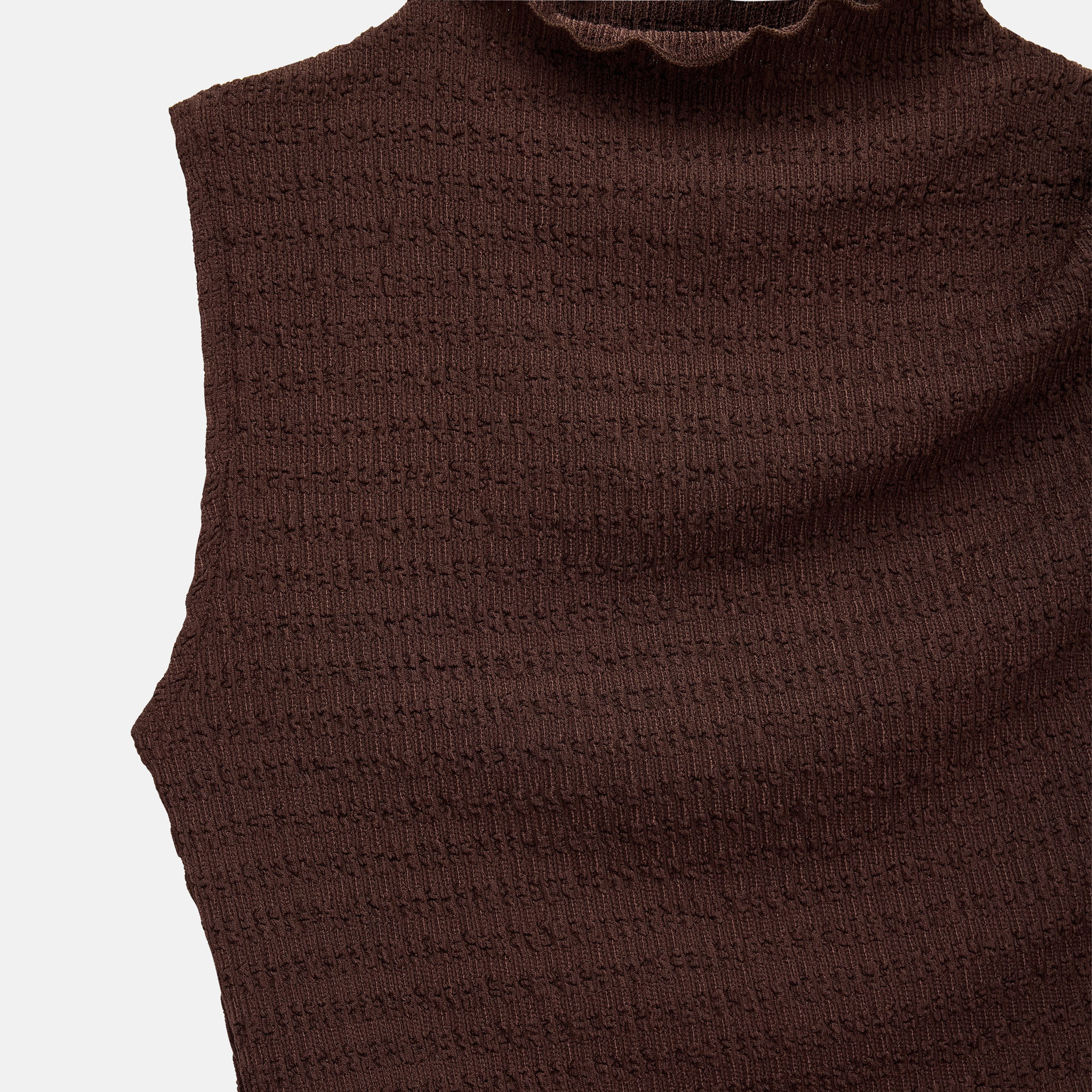 KOTON Dark Brown Textured High Neck Women's Top-women-clothing-shirtsandblouses-blouses-image-5